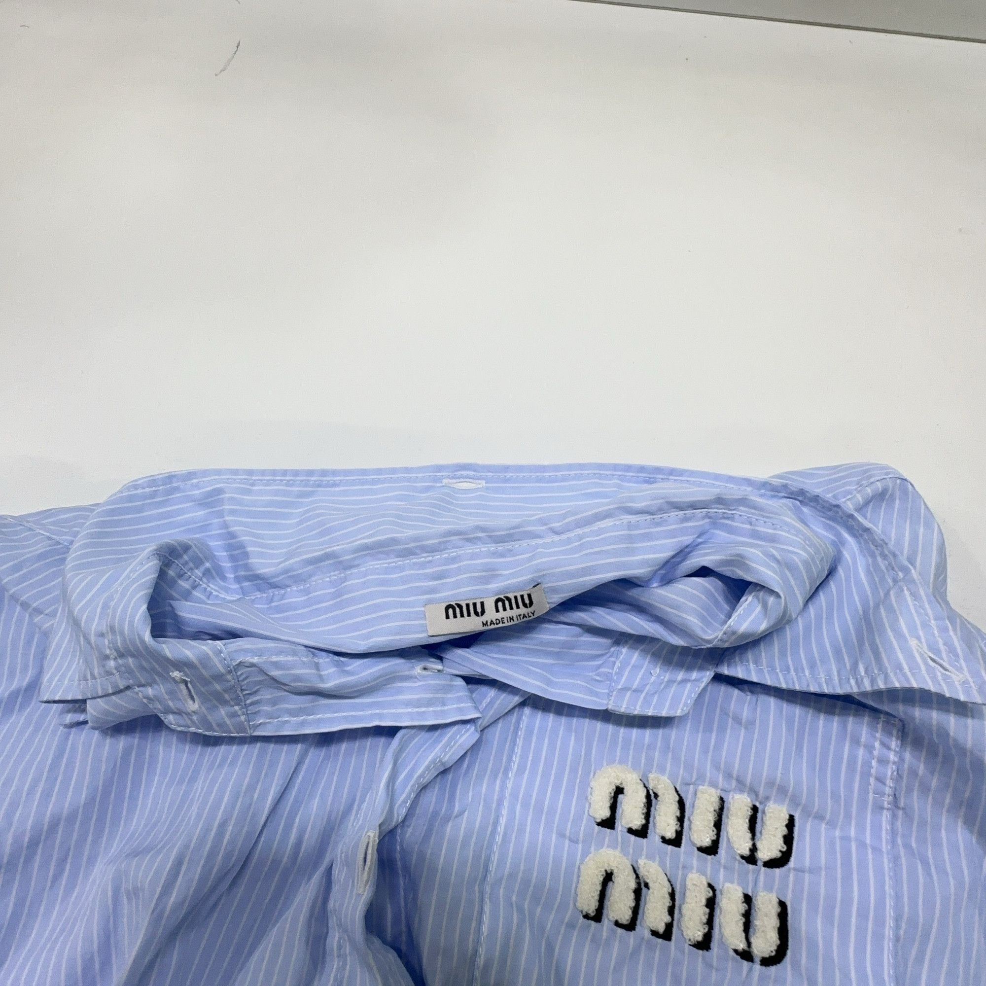 Miu Miu Miu Miu Striped Logo Button Up Shirt Size 36 Size XS / US 0-2 / IT 36-38 - 6 Thumbnail