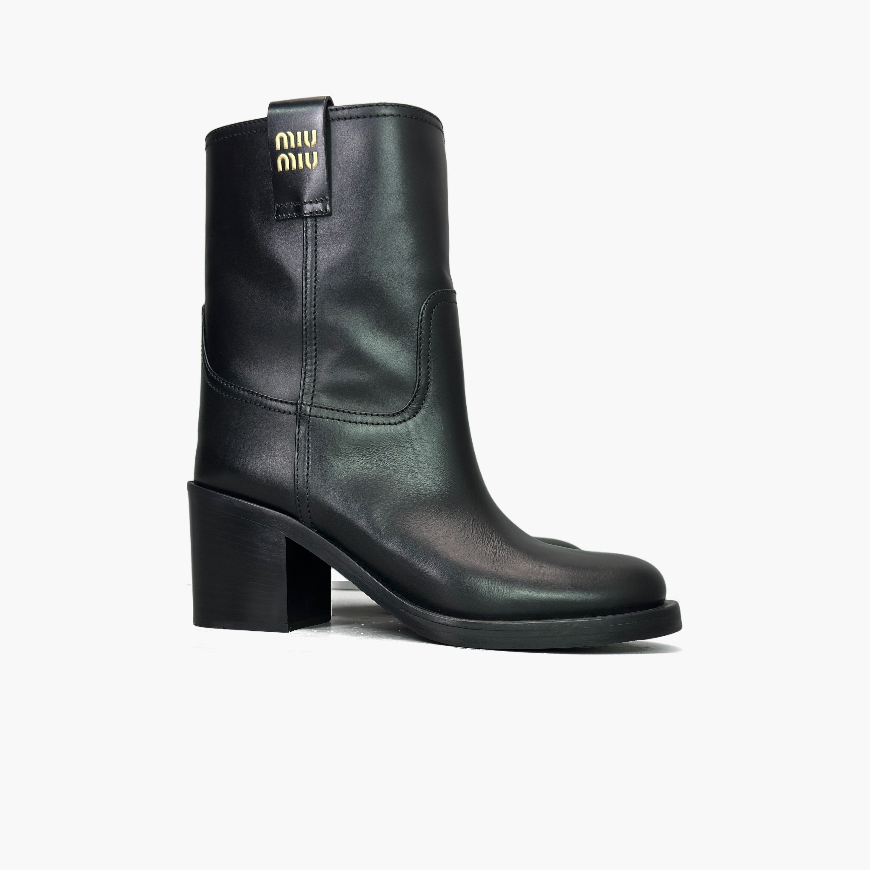 Miu Miu Miu Miu Black Leather Block Heel Boots Size 37.5 Size US 7.5 / IT 37.5 - 4 Thumbnail