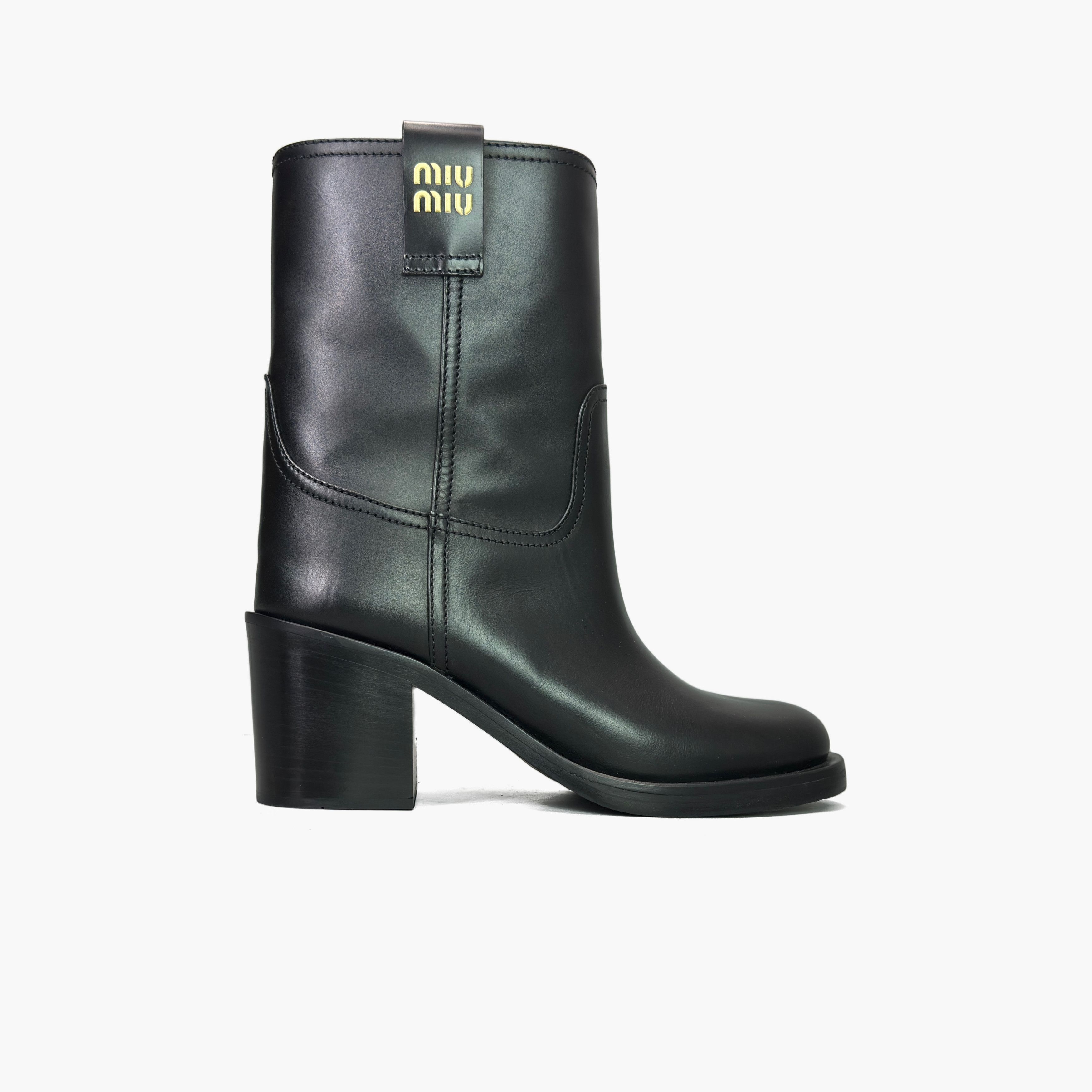 Miu Miu Miu Miu Black Leather Block Heel Boots Size 37.5 Size US 7.5 / IT 37.5 - 2 Thumbnail