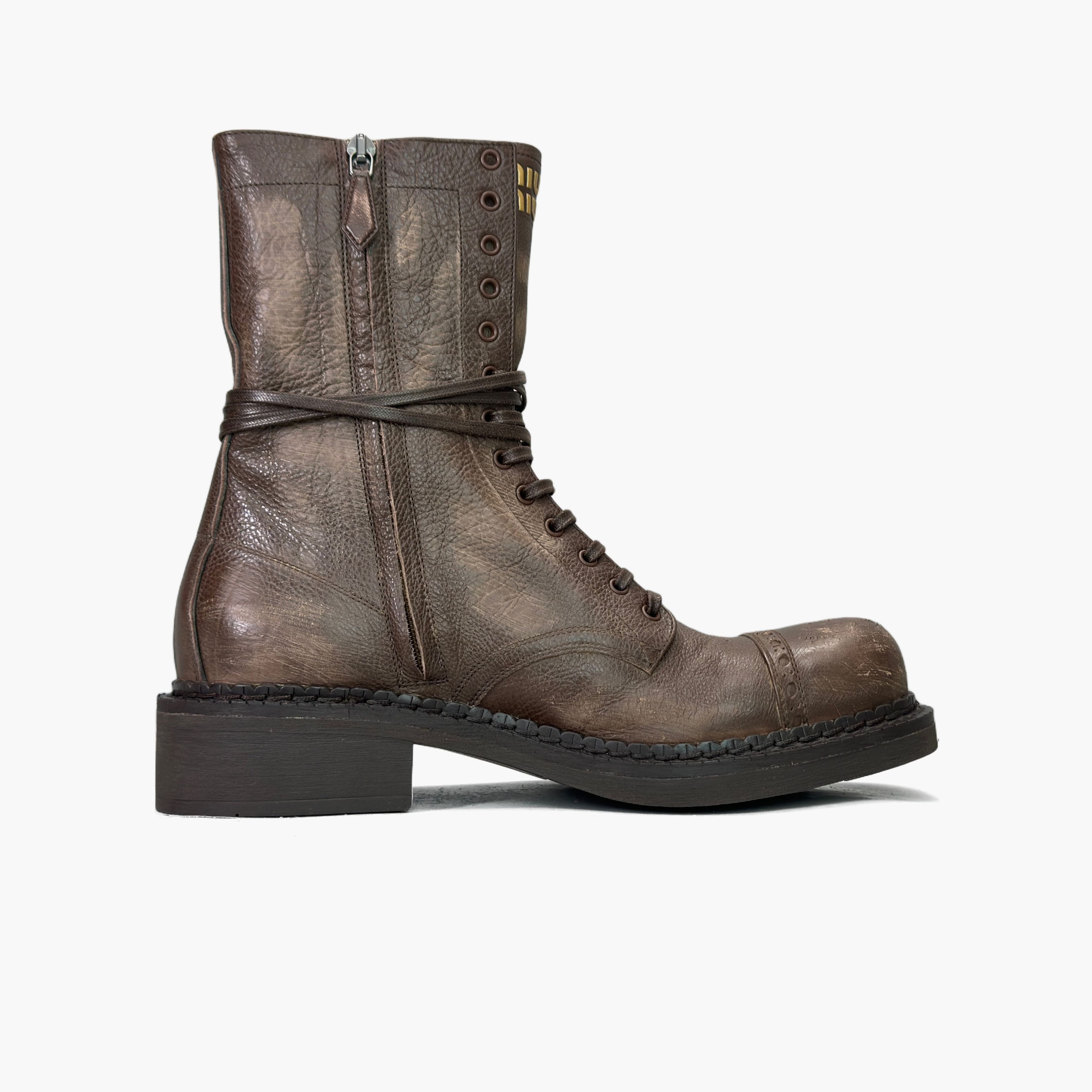 Miu Miu Miu Miu Brown Leather Lace Up Boots Size 37.5 Size US 7.5 / IT 37.5 - 2 Thumbnail