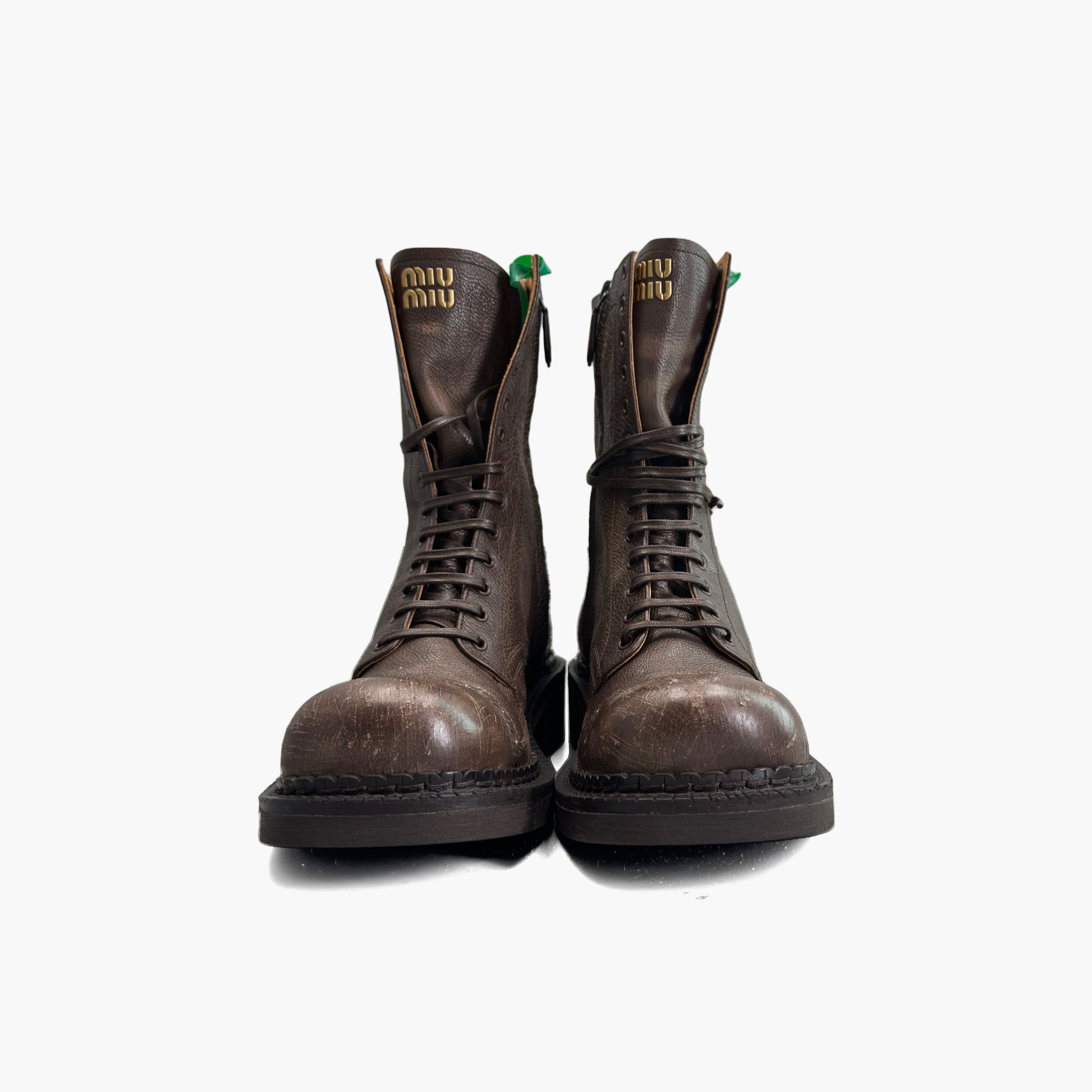 Miu Miu Miu Miu Brown Leather Lace Up Boots Size 37.5 Size US 7.5 / IT 37.5 - 5 Thumbnail