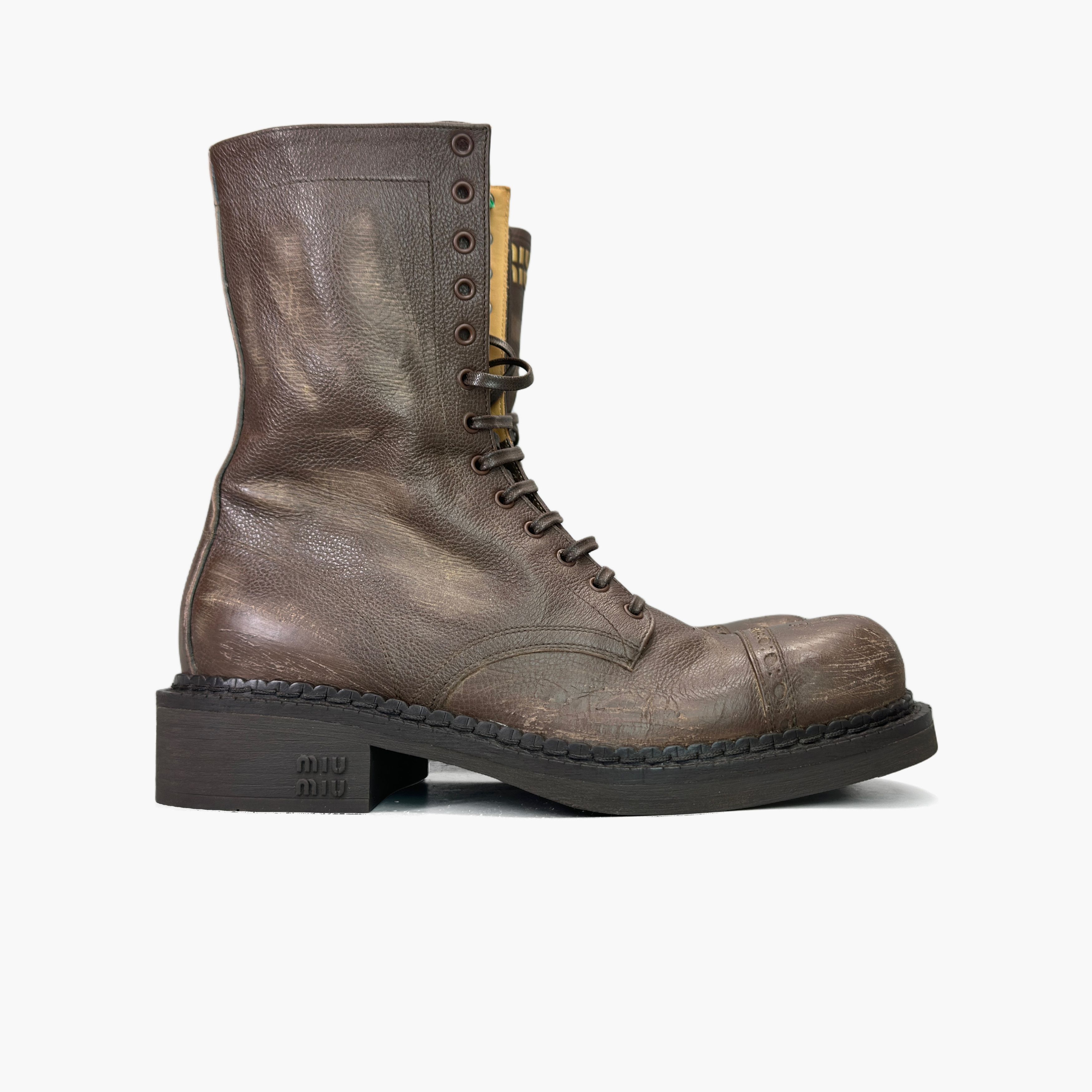 Miu Miu Miu Miu Brown Leather Lace Up Boots Size 37.5 Size US 7.5 / IT 37.5 - 4 Thumbnail