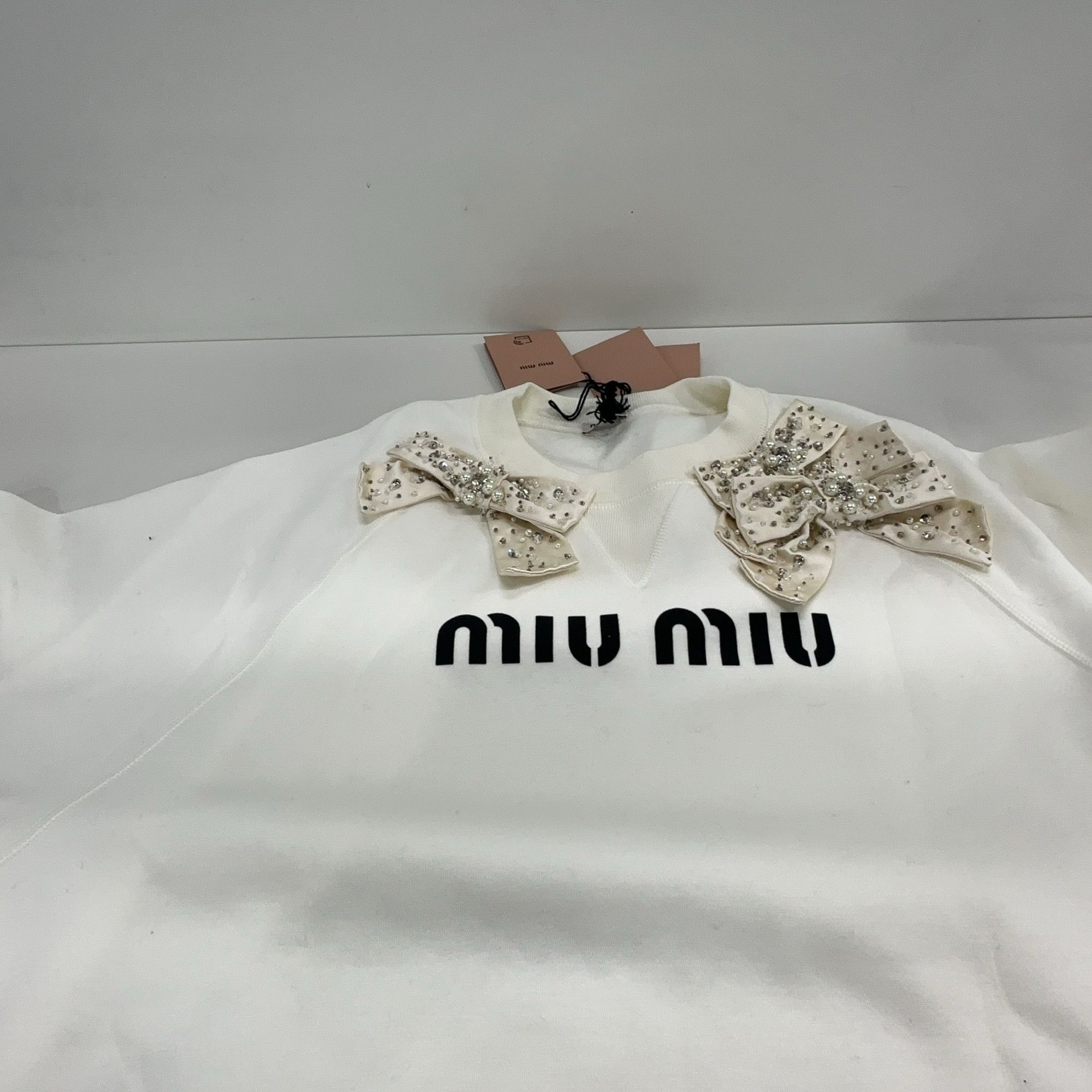 Miu Miu Miu Miu Embellished Bow Logo Sweatshirt XS Size XS / US 0-2 / IT 36-38 - 7 Thumbnail