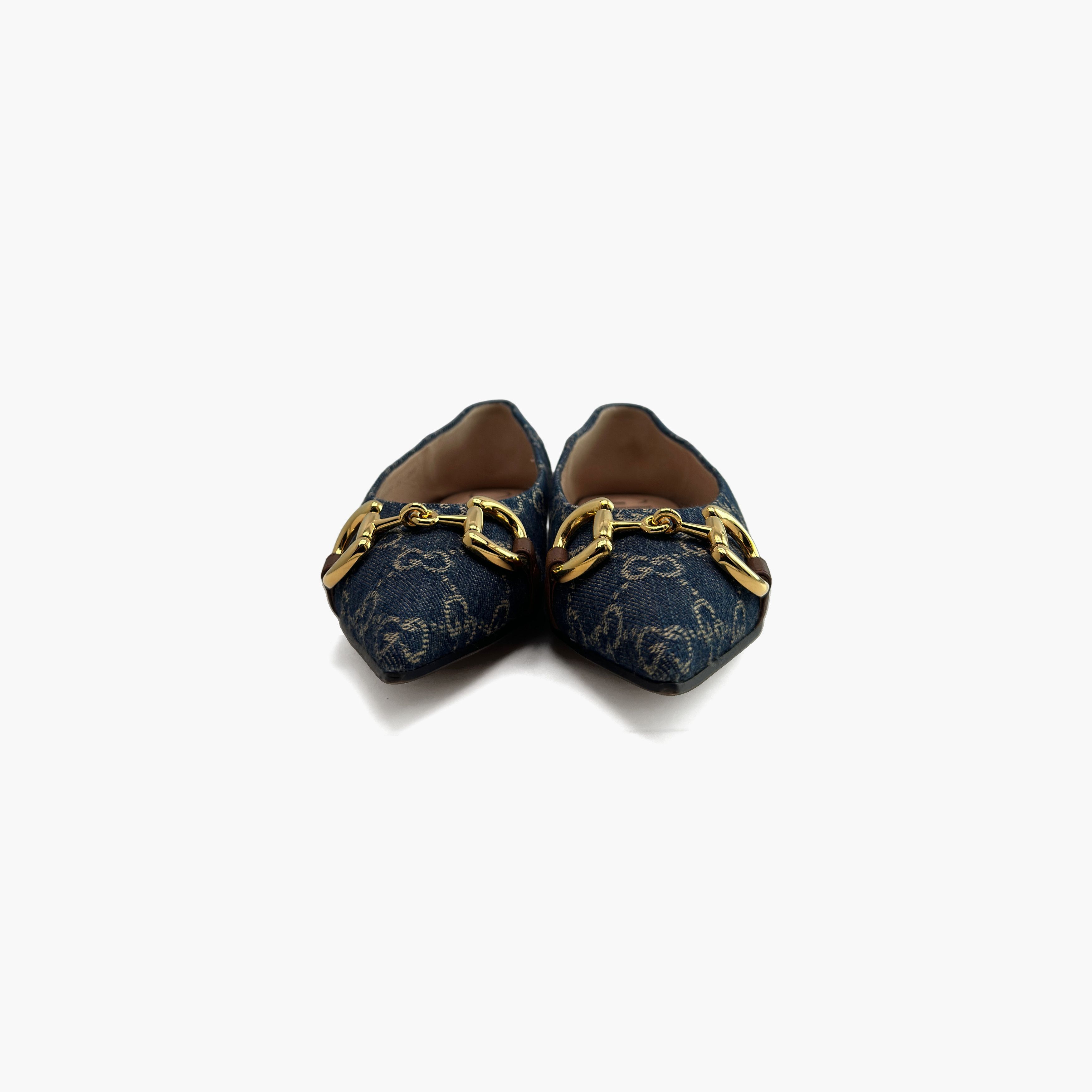 Gucci Gucci GG Denim Horsebit Ballet Flats Size 35 Size US 5 / IT 35 - 5 Thumbnail