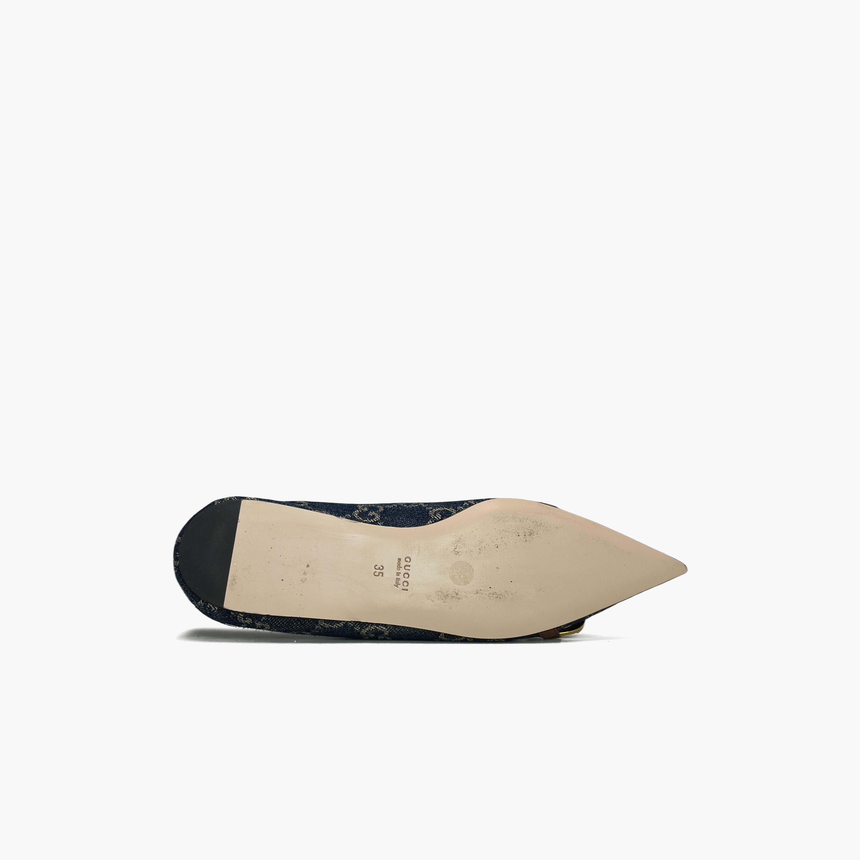 Gucci Gucci GG Denim Horsebit Ballet Flats Size 35 Size US 5 / IT 35 - 7 Thumbnail