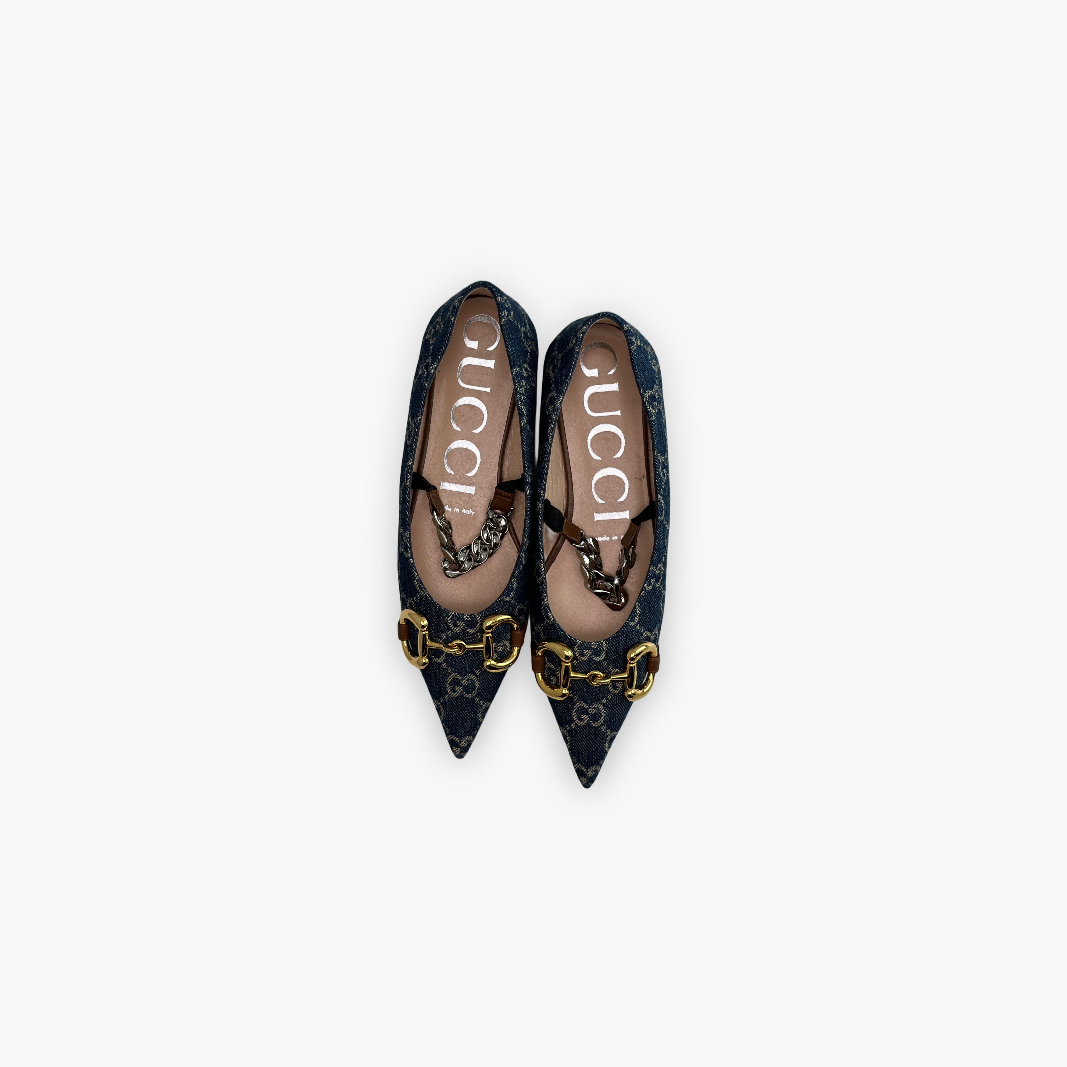 Gucci Gucci GG Denim Horsebit Ballet Flats Size 35 Size US 5 / IT 35 - 9 Thumbnail