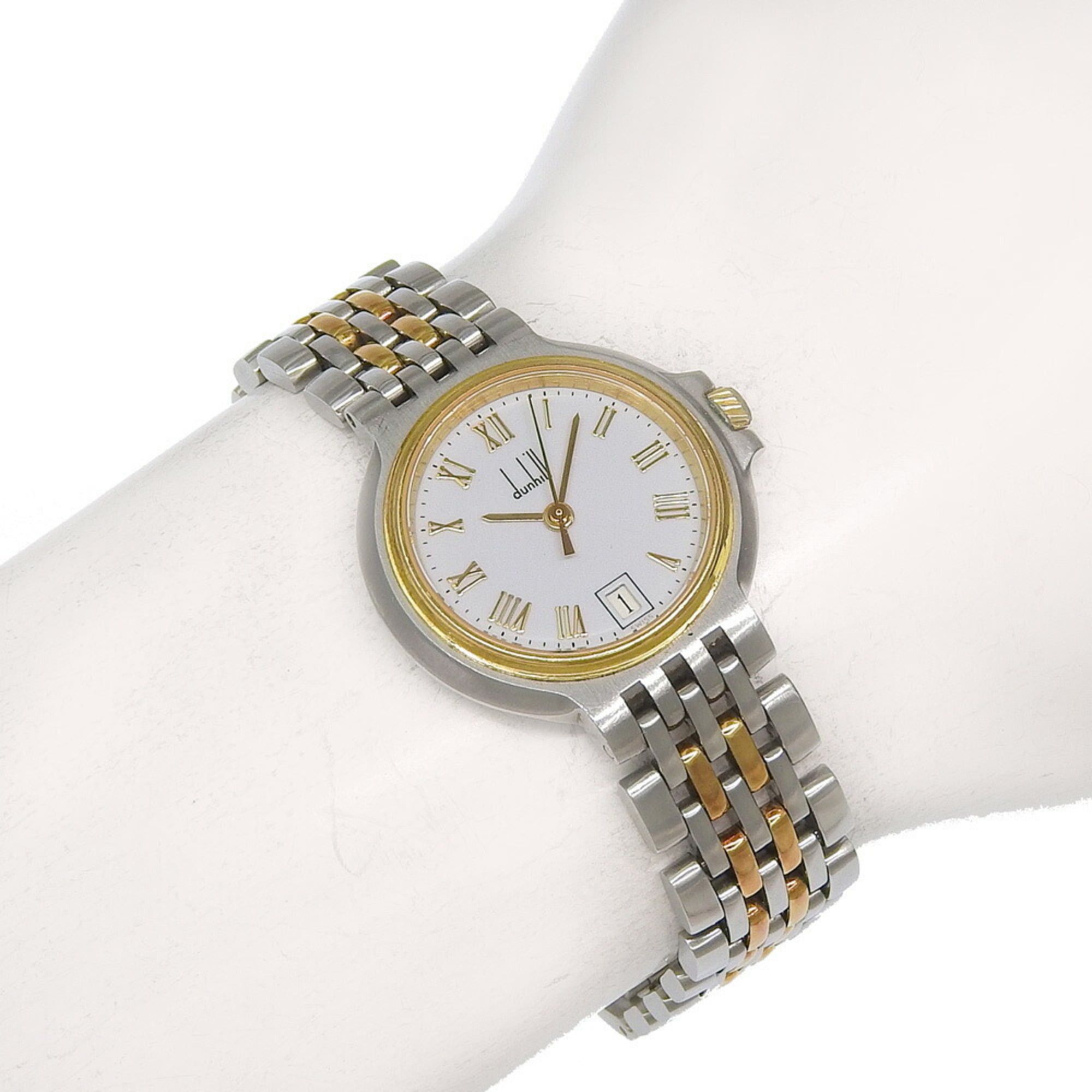 Alfred Dunhill Dunhill Elite Date White Dial 18K Yellow Gold Stainless Steel 40.7g Quartz Battery Approx. 27mm Women's Watch Size ONE SIZE - 6 Thumbnail