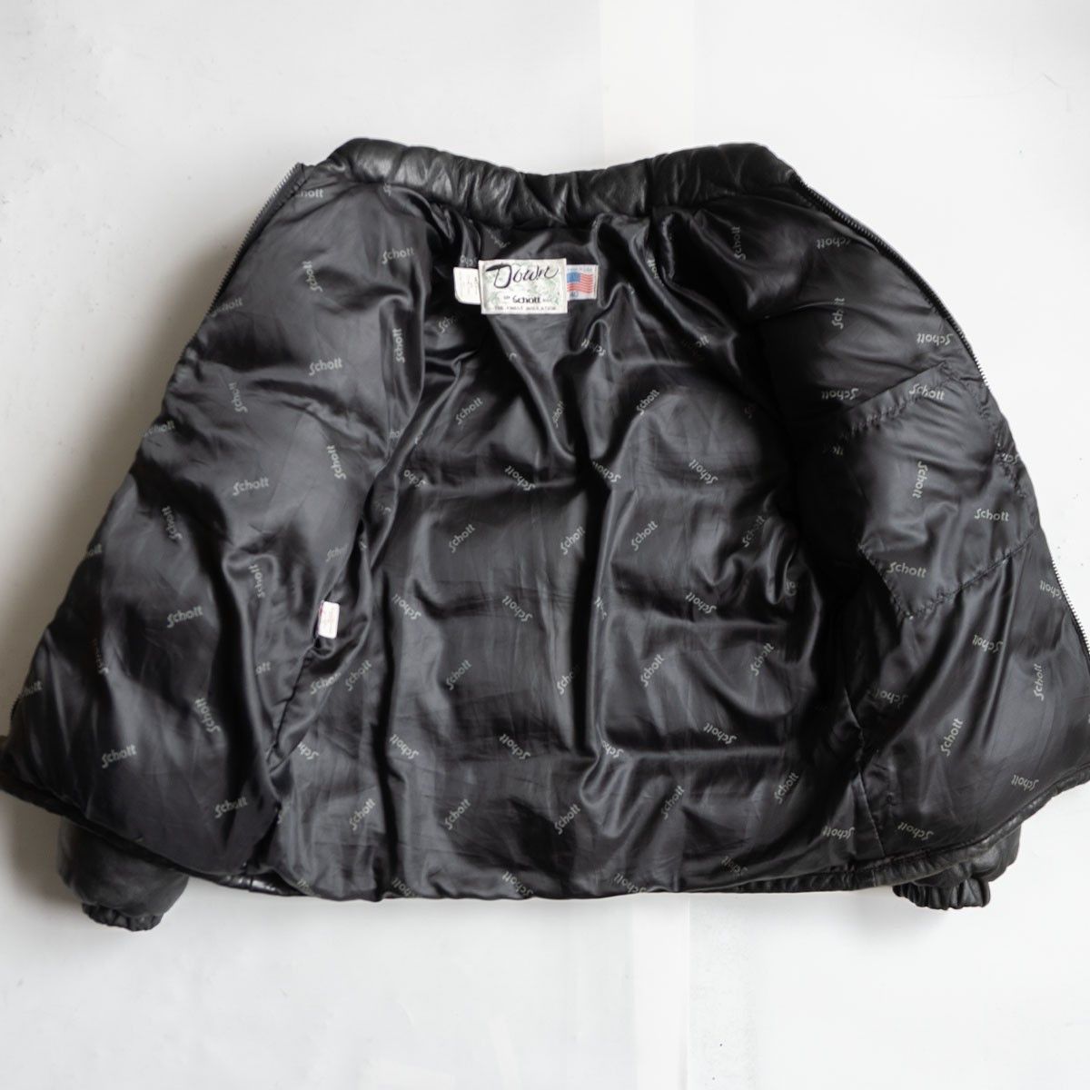 Schott Leather Down Jacket Black Size 40