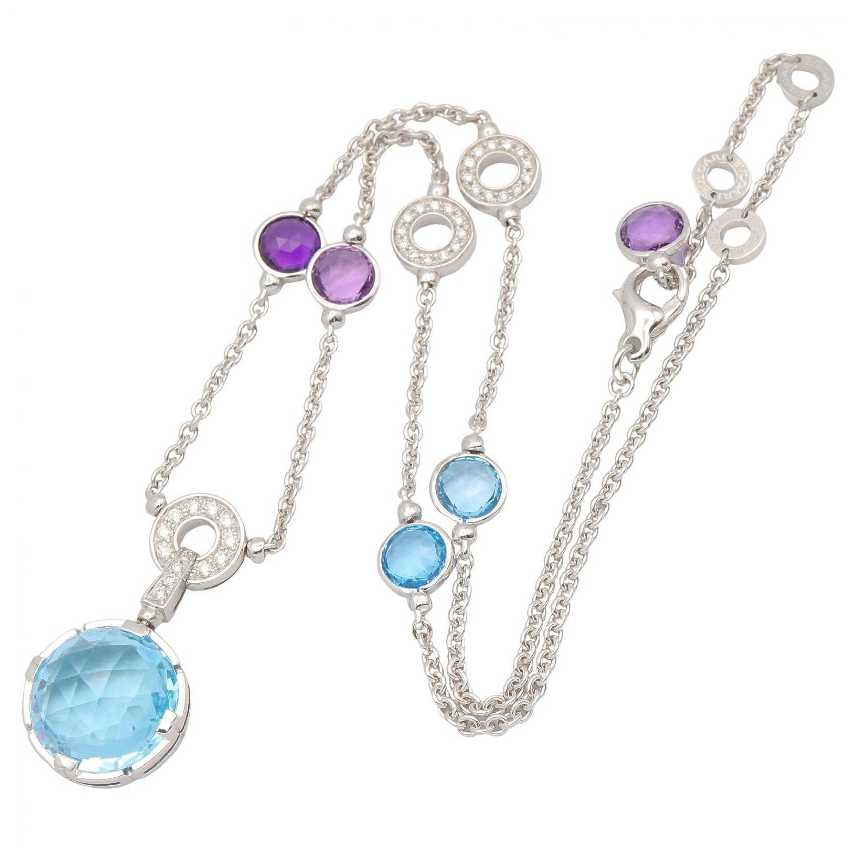 Bvlgari Bvlgari Bvlgari Balenthi Cocktail Au750 Diamond Amethyst Blue Topaz Necklace Precious Metal Necklace DUTY FREE for USA Size ONE SIZE - 2 Thumbnail