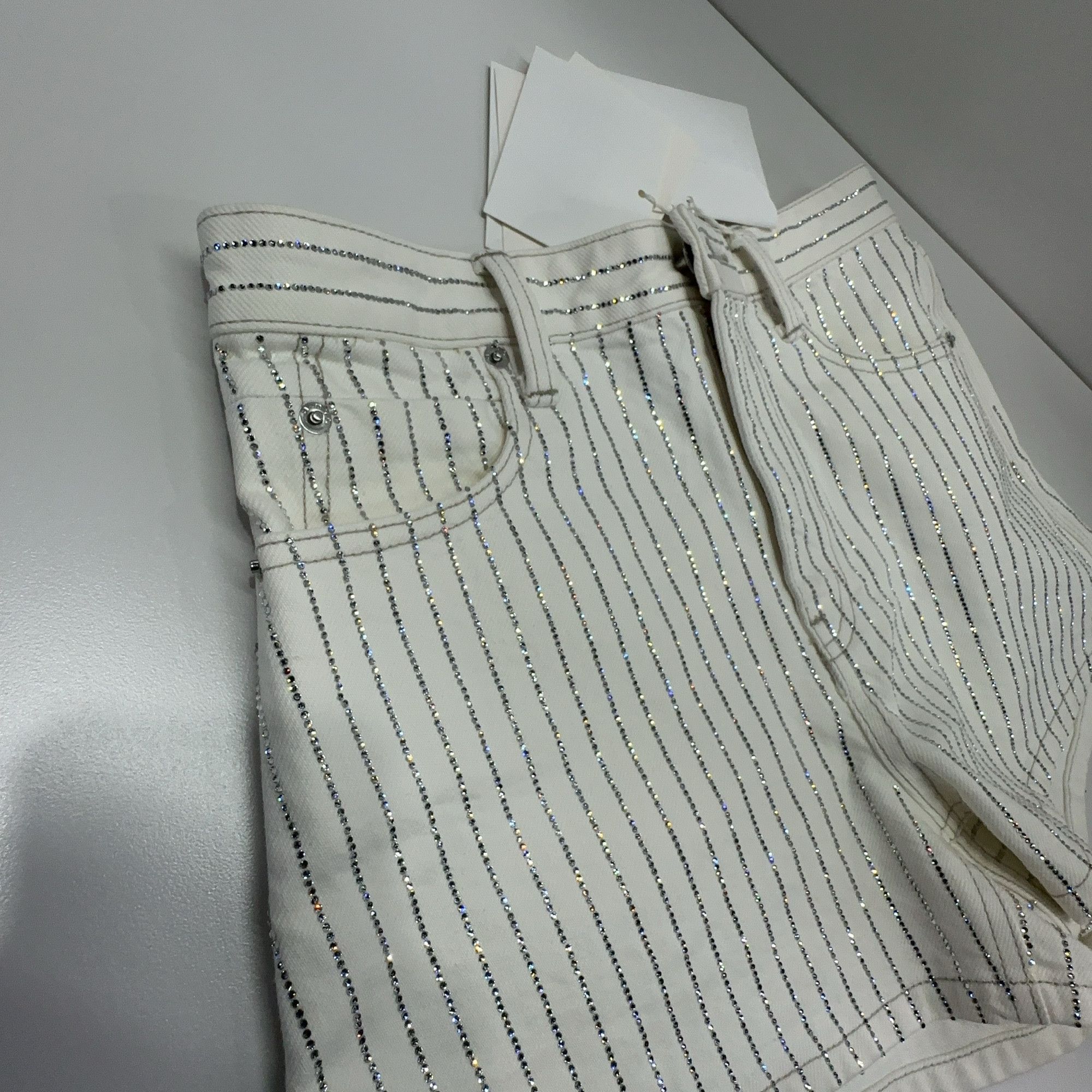 Alexander Wang Alexander Wang Crystal Stripe Denim Shorts Size 26 Size 26" / US 2 / IT 38 - 10 Thumbnail