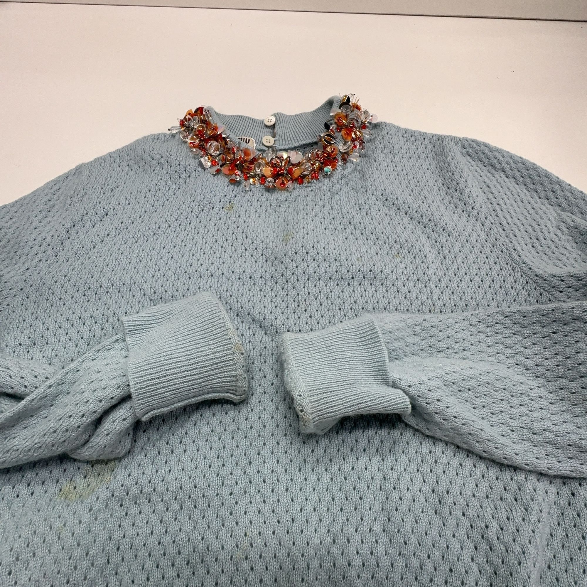 Miu Miu Miu Miu Beaded Embellished Sweater Blue Size 36 Size XS / US 0-2 / IT 36-38 - 11 Thumbnail