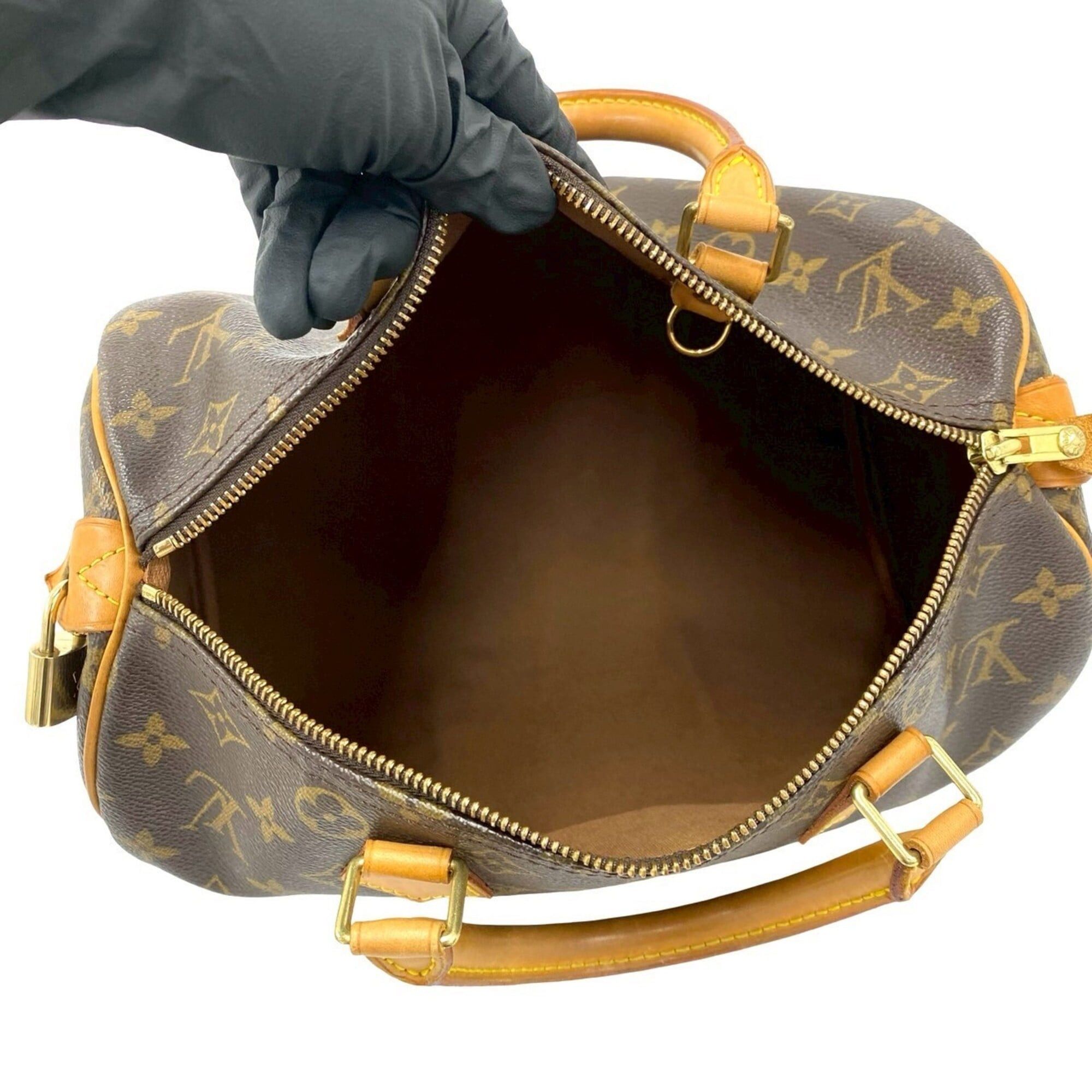 Louis Vuitton Louis Vuitton Vintage Speedy 30 Monogram Pattern Leather Handbag Boston Bag Brown 08881 Size ONE SIZE - 9 Thumbnail