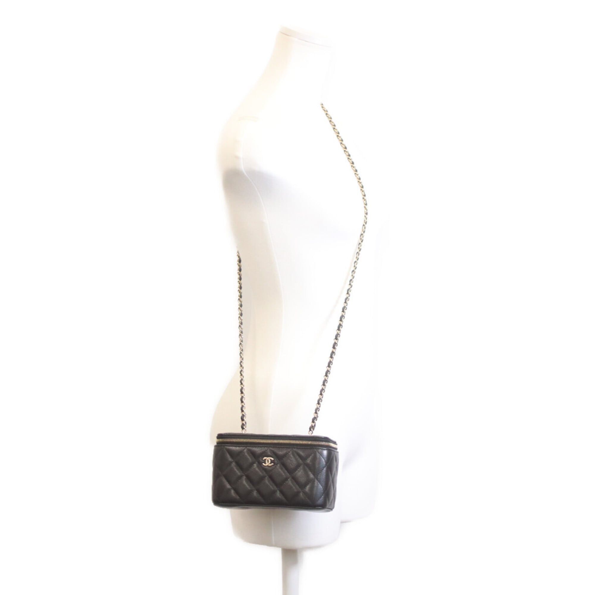 Chanel CHANEL AP1341 Black Caviar Leather Vanity Chain Shoulder Bag with Gold Hardware (Women's) Size ONE SIZE - 11 Thumbnail
