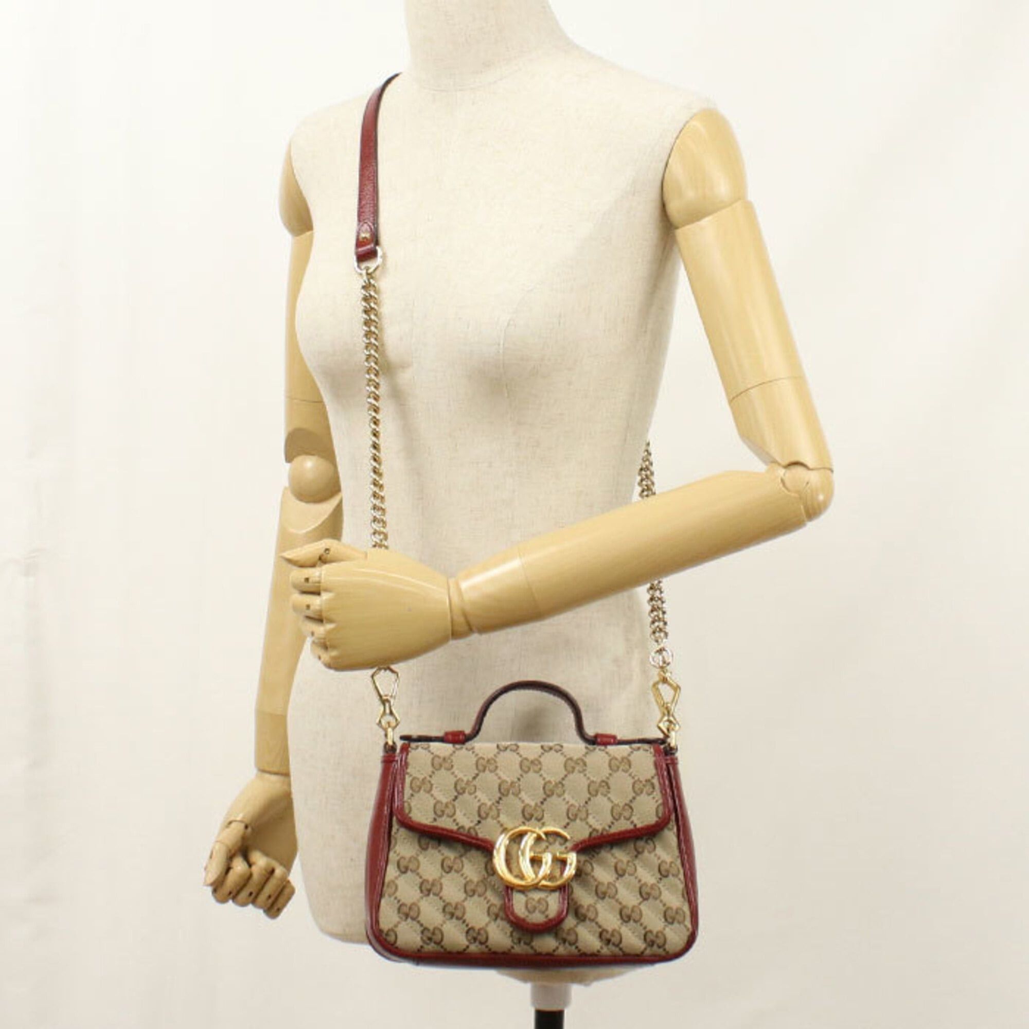 Gucci GUCCI handbag 583571 Mini Top Handle Bag GG Marmont Women's Beige Size ONE SIZE - 8 Thumbnail