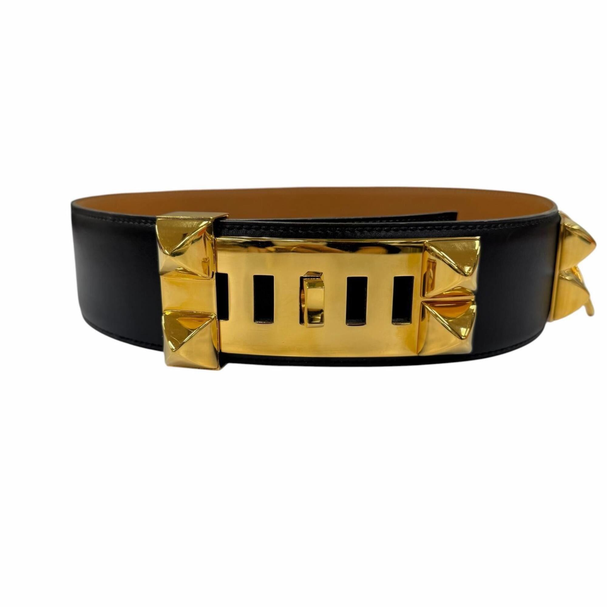 Hermes HERMES Vintage Collier de Chien 50 Leather Belt with Gold Hardware, Black, Size 65 (Y stamp), Made in France, Women's, Box and Dust Bag. Size ONE SIZE - 3 Thumbnail