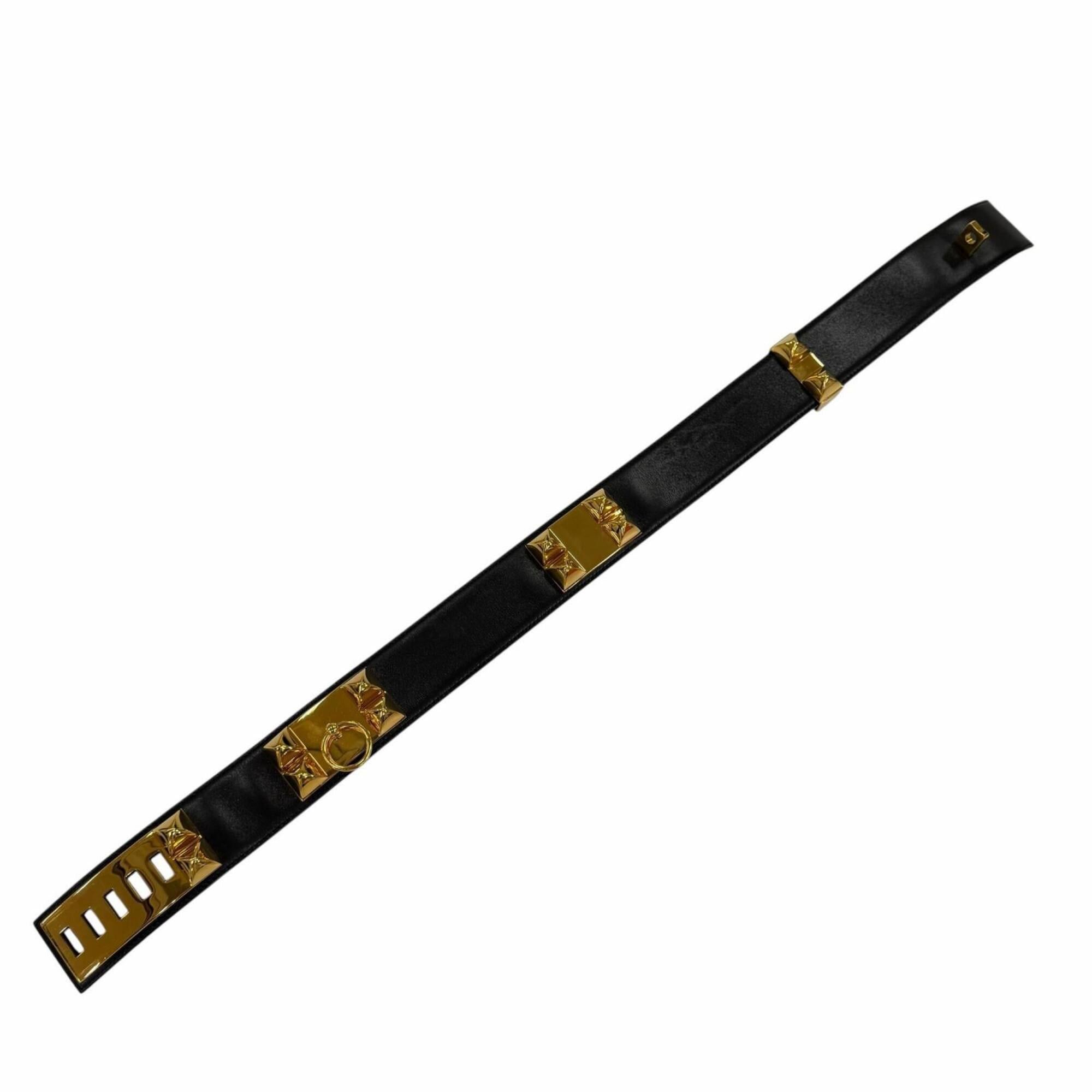 Hermes HERMES Vintage Collier de Chien 50 Leather Belt with Gold Hardware, Black, Size 65 (Y stamp), Made in France, Women's, Box and Dust Bag. Size ONE SIZE - 6 Thumbnail