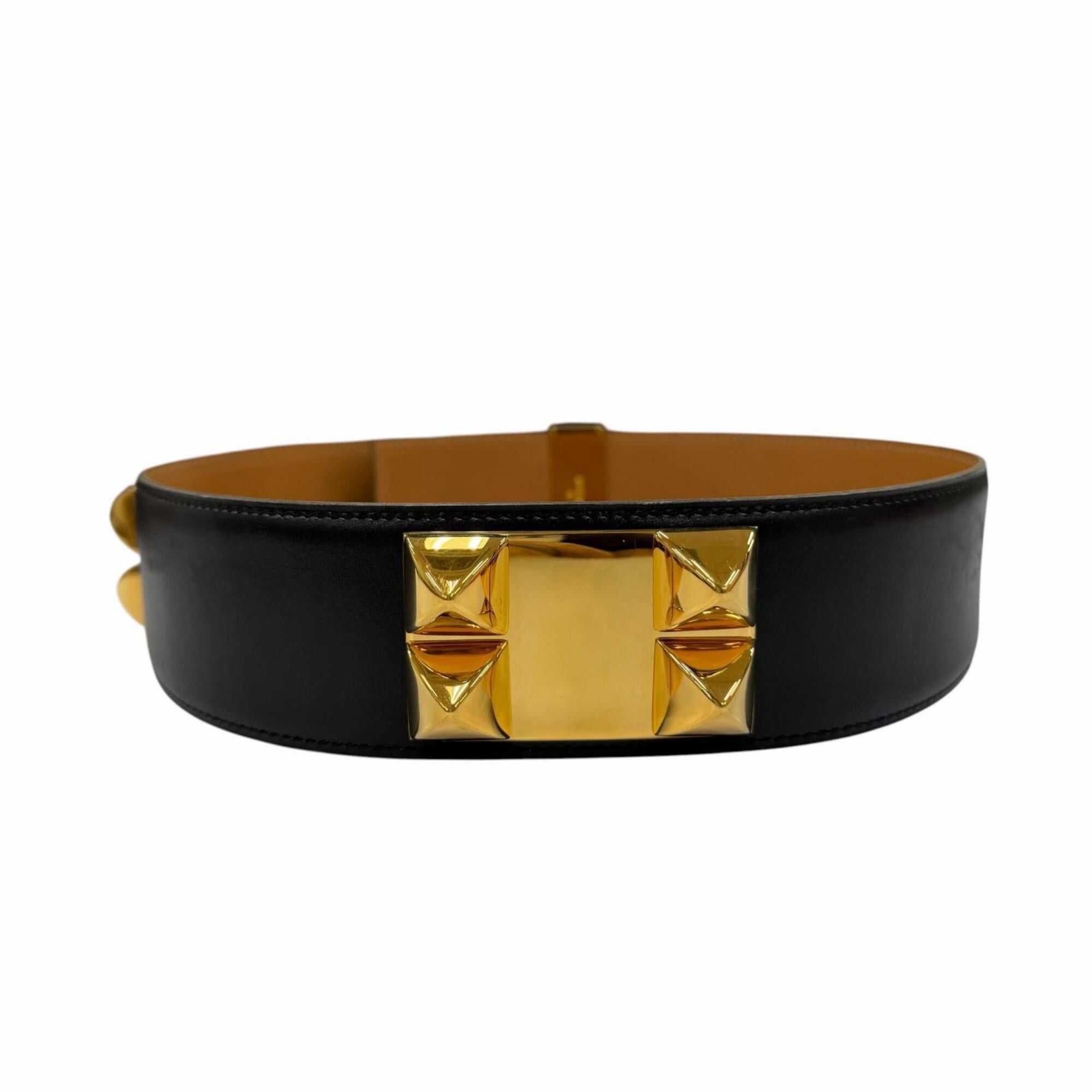 Hermes HERMES Vintage Collier de Chien 50 Leather Belt with Gold Hardware, Black, Size 65 (Y stamp), Made in France, Women's, Box and Dust Bag. Size ONE SIZE - 5 Thumbnail