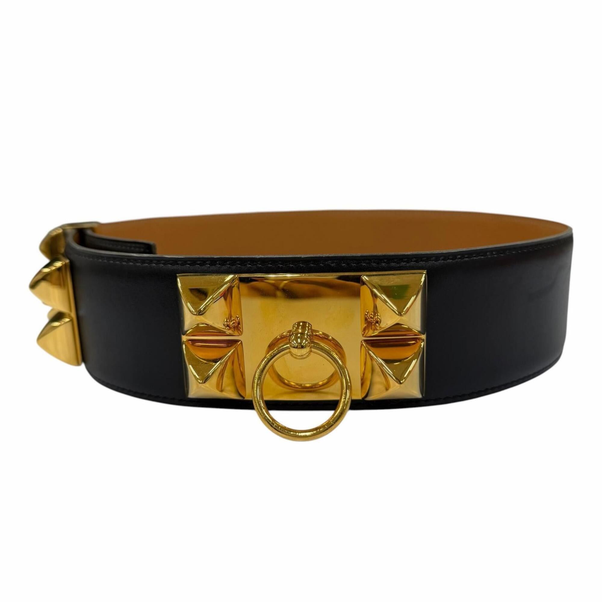 Hermes HERMES Vintage Collier de Chien 50 Leather Belt with Gold Hardware, Black, Size 65 (Y stamp), Made in France, Women's, Box and Dust Bag. Size ONE SIZE - 4 Thumbnail