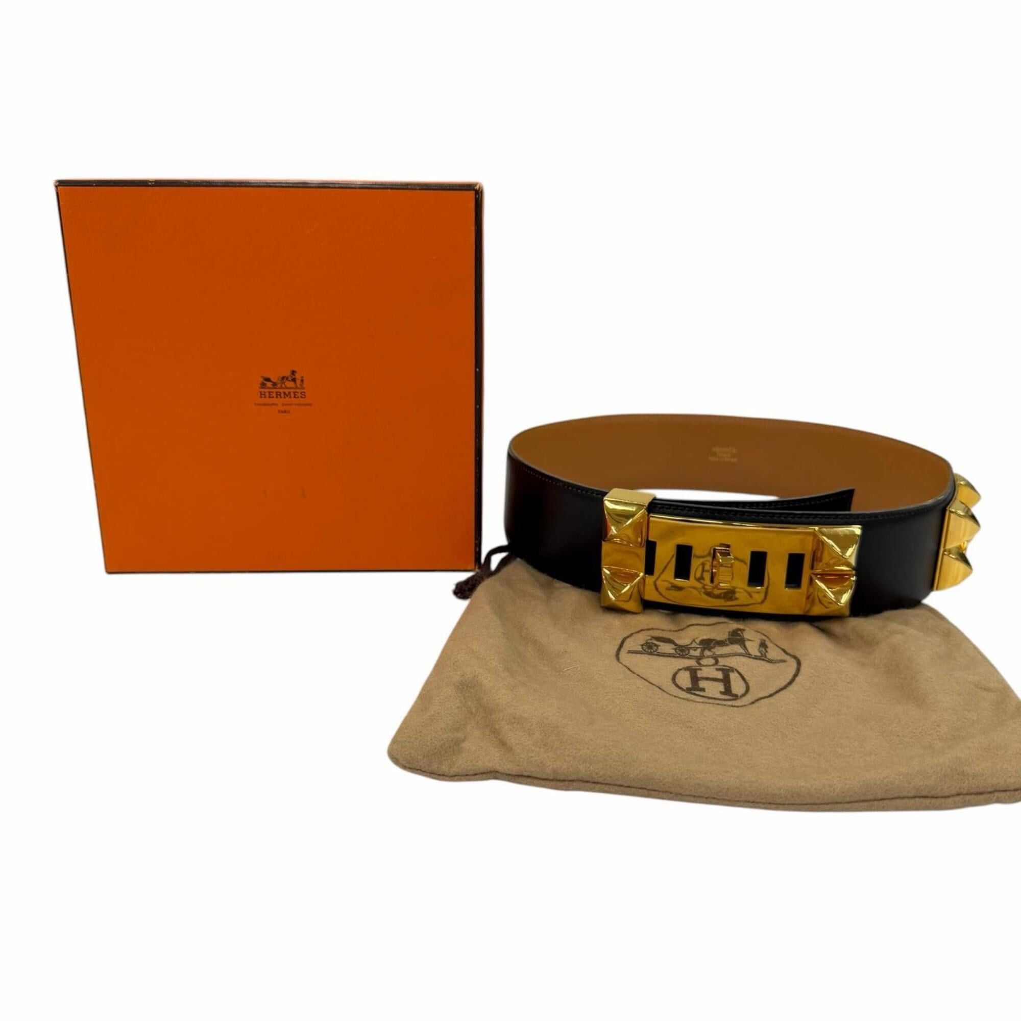 Hermes HERMES Vintage Collier de Chien 50 Leather Belt with Gold Hardware, Black, Size 65 (Y stamp), Made in France, Women's, Box and Dust Bag. Size ONE SIZE - 2 Thumbnail