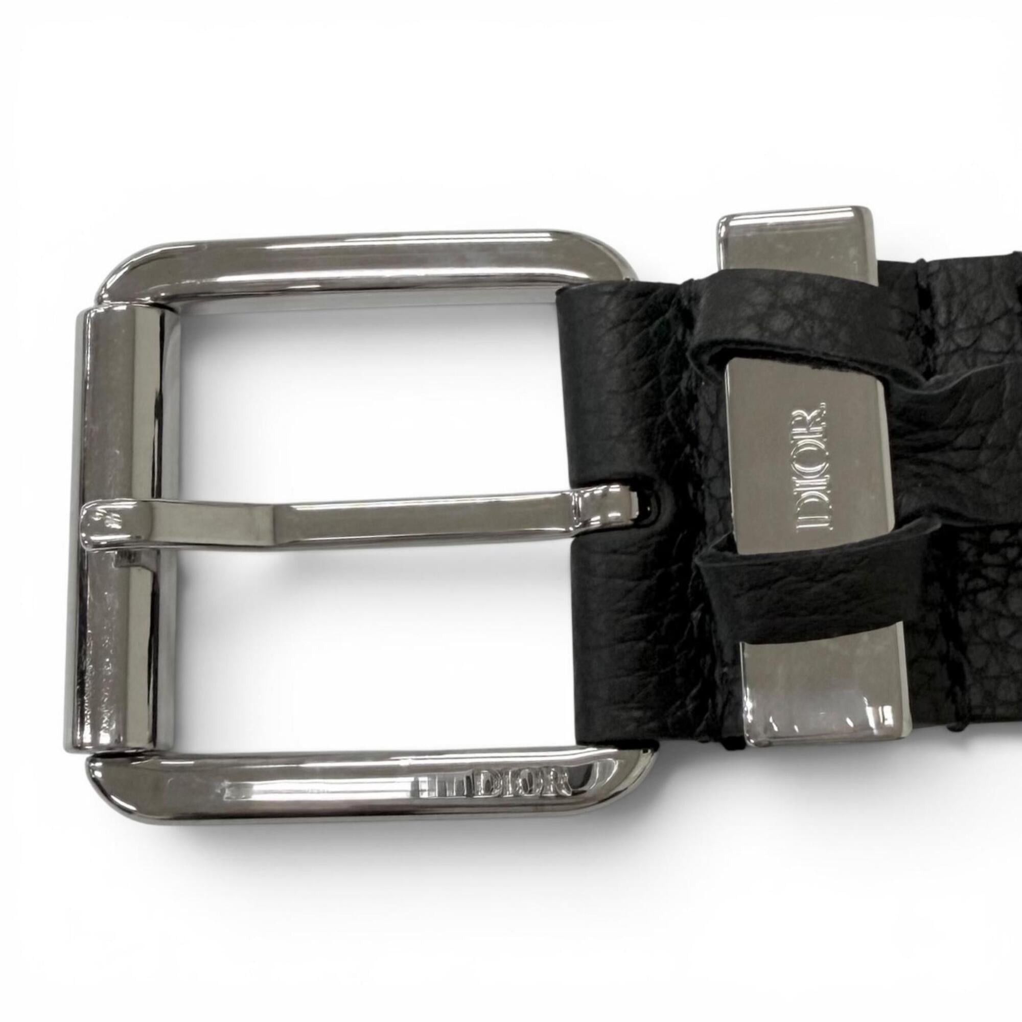 Christian Dior Monsieur DIOR Homme logo silver pin buckle belt, black, made in Italy. Recommended for both men and women. Size ONE SIZE - 4 Thumbnail