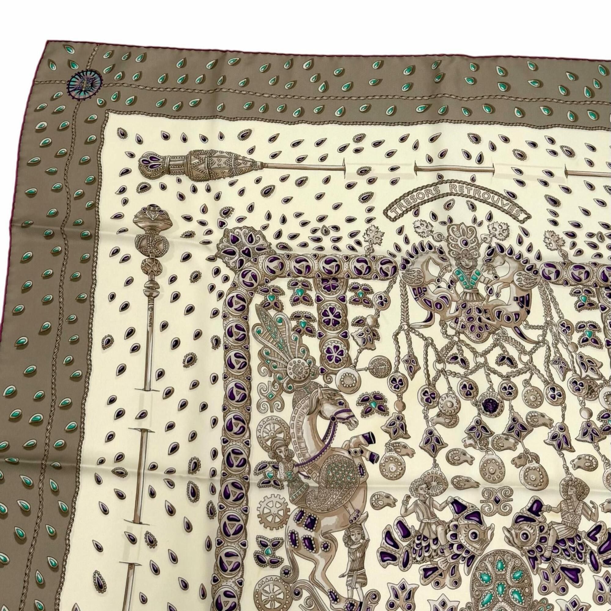 Hermes HERMES Carre 90 TRESORS RETROUVES (Hidden Treasures) 100% Silk Scarf/Muffler, Multi-color, Made in France, Women's, with Box. Size ONE SIZE - 3 Thumbnail
