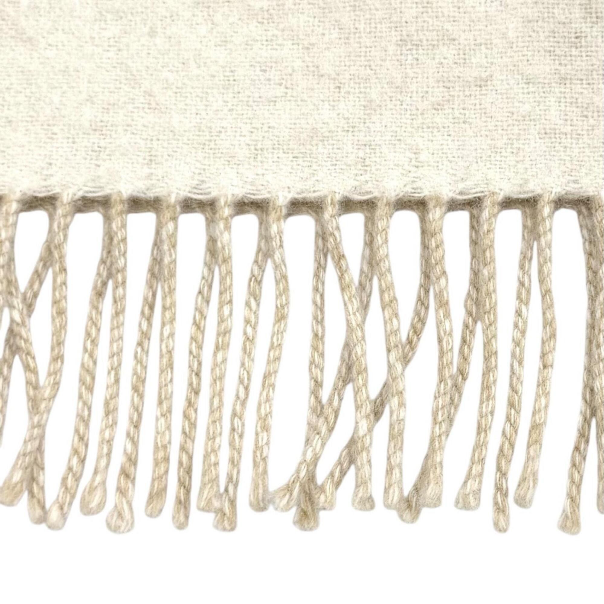 Loewe LOEWE F810250X01 Bicolor Scarf/Muffler, Wool/Cashmere Blend, Ivory/Sand, Current Model, Anagram Embroidery, Fringe Stole/Muffler, Made in England, Authentic, Women's Size ONE SIZE - 4 Thumbnail