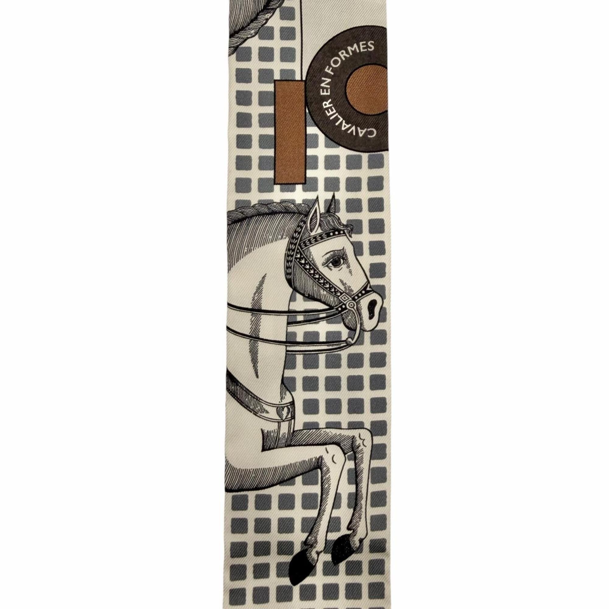 Hermes HERMES Twilly CAVALIER EN FORMES (Cavalier en Formes) 100% Silk Scarf/Muffler, Multi-color, Made in France, Women's, with Box. Size ONE SIZE - 5 Thumbnail