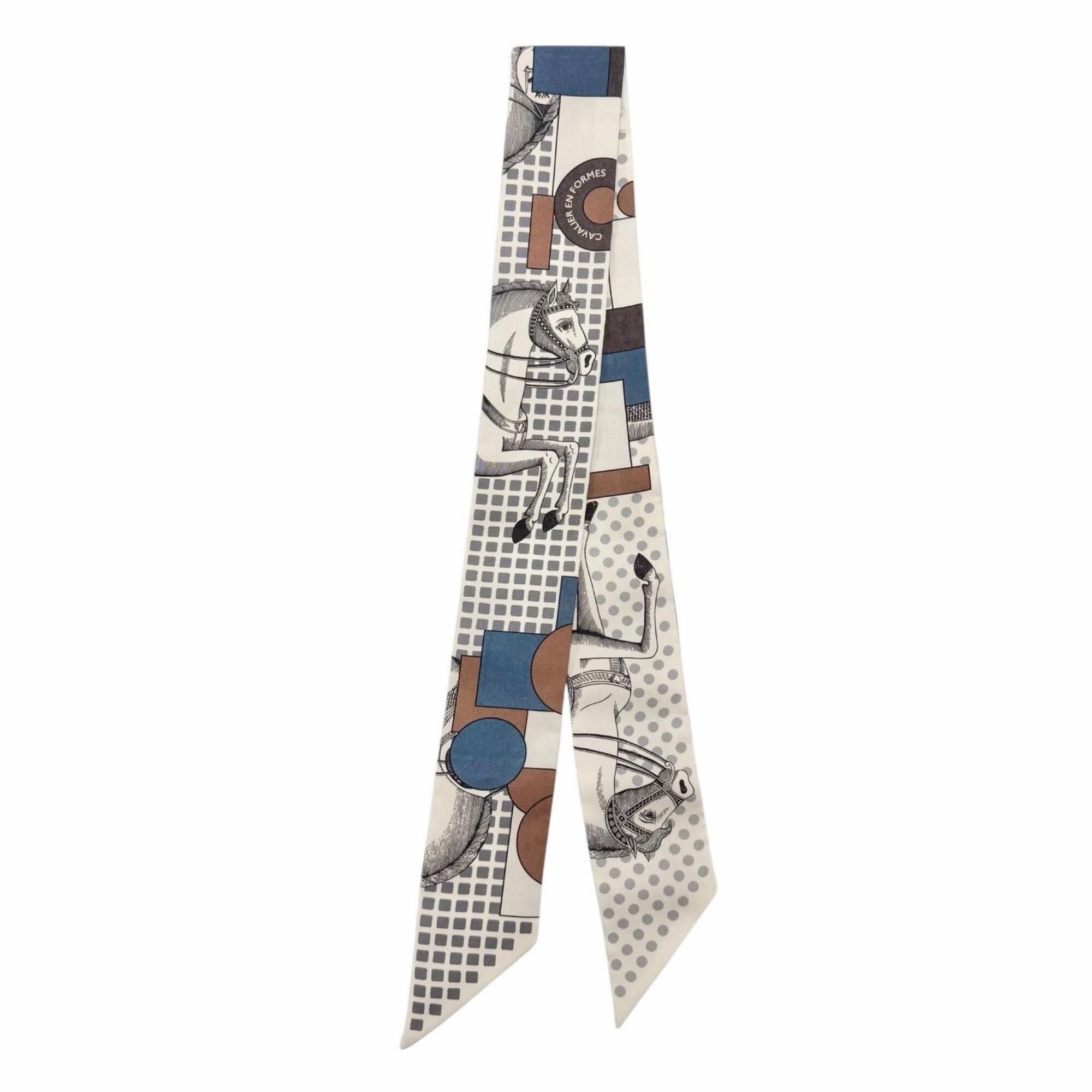 Hermes HERMES Twilly CAVALIER EN FORMES (Cavalier en Formes) 100% Silk Scarf/Muffler, Multi-color, Made in France, Women's, with Box. Size ONE SIZE - 3 Thumbnail