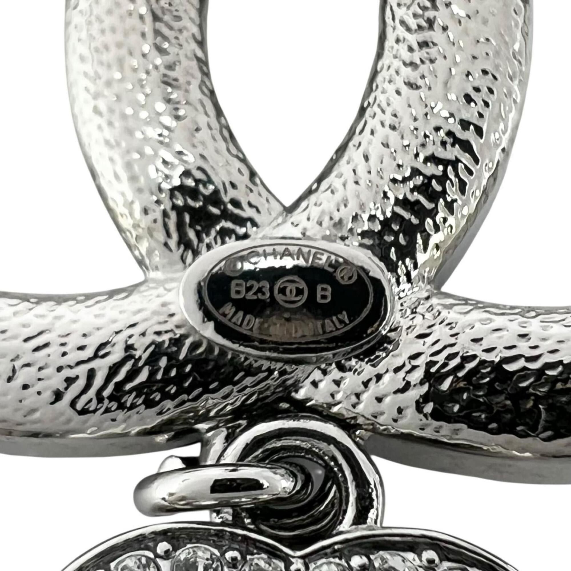 Chanel CHANEL B23 Coco Mark Heart Rhinestone Pin Badge Brooch, Silver, Made in Italy, Women's Size ONE SIZE - 6 Thumbnail