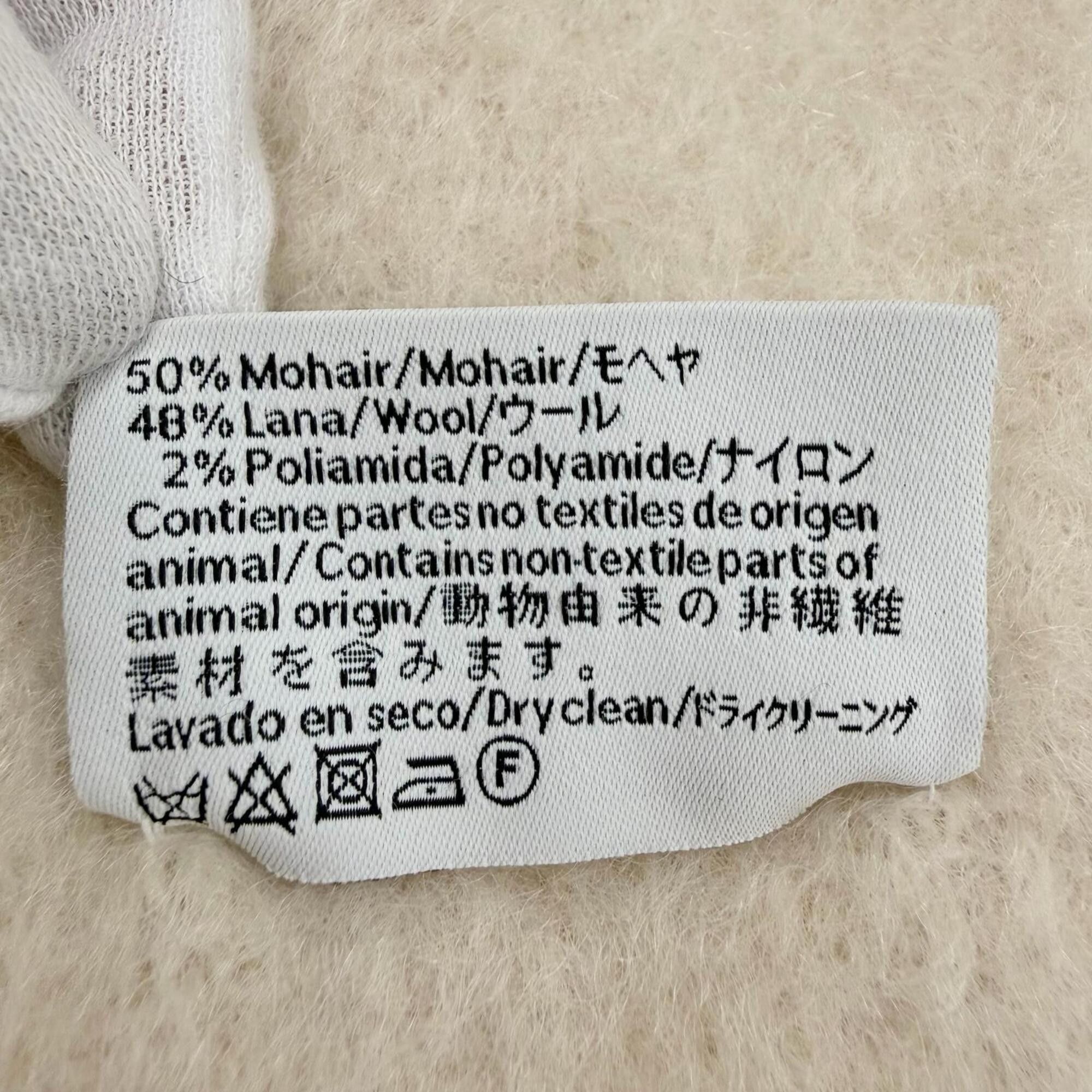Loewe LOEWE Mohair Wool Blend Fringe Anagram Leather Patch Long Stole/Scarf, Ivory, Made in Spain, Authentic, Women's Size ONE SIZE - 7 Thumbnail
