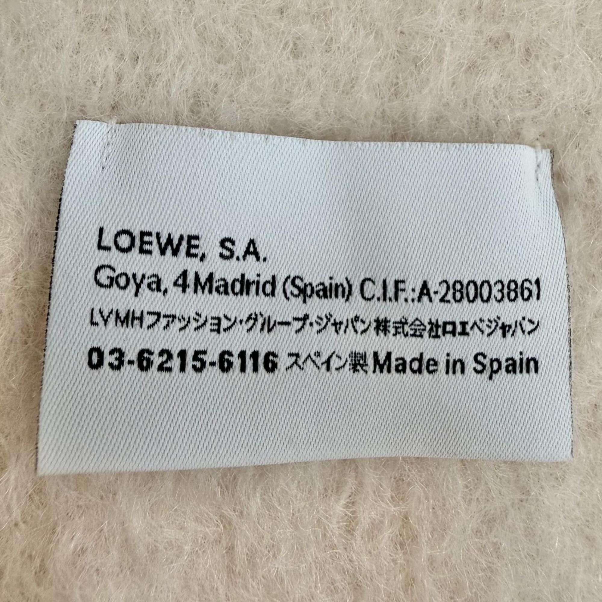 Loewe LOEWE Mohair Wool Blend Fringe Anagram Leather Patch Long Stole/Scarf, Ivory, Made in Spain, Authentic, Women's Size ONE SIZE - 6 Thumbnail