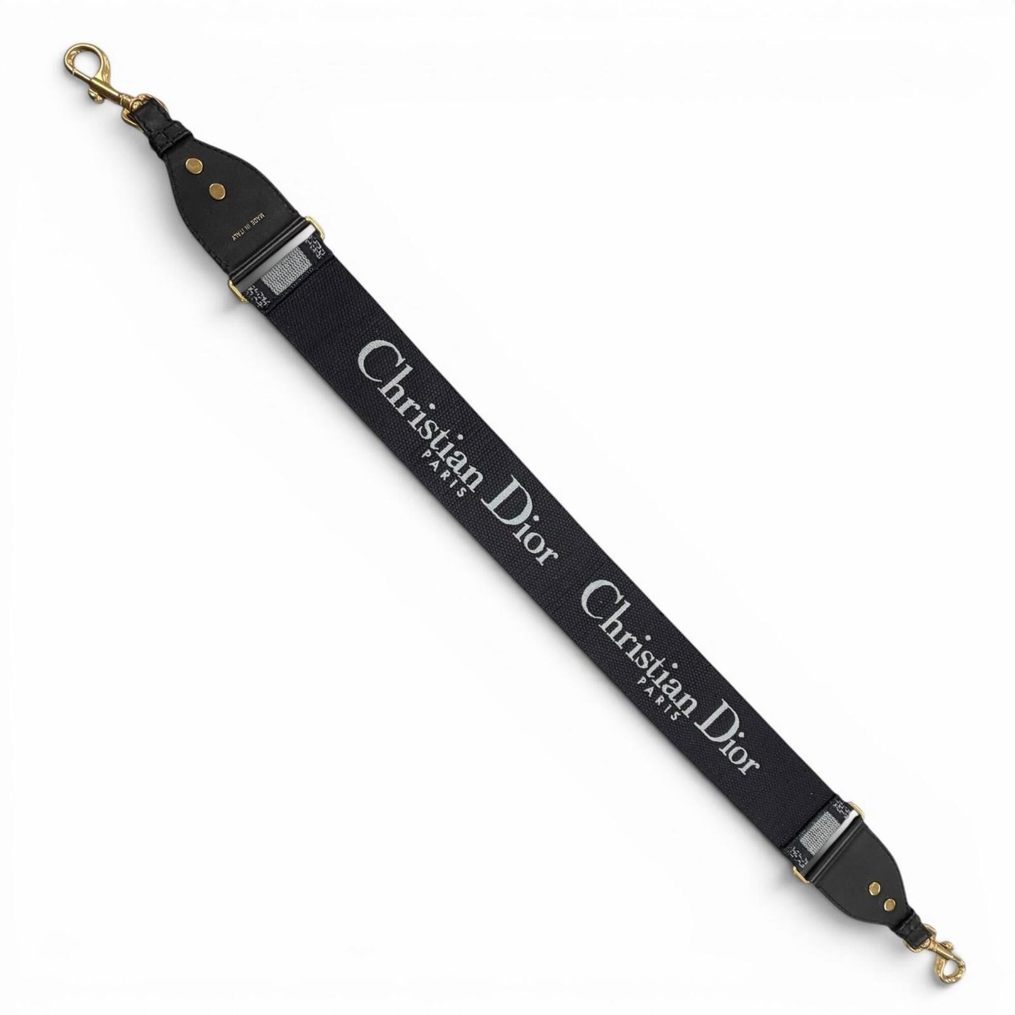 Dior Christian Dior canvas and leather embroidered shoulder strap, navy gray with gold hardware, made in Italy, women's. Size ONE SIZE - 3 Thumbnail