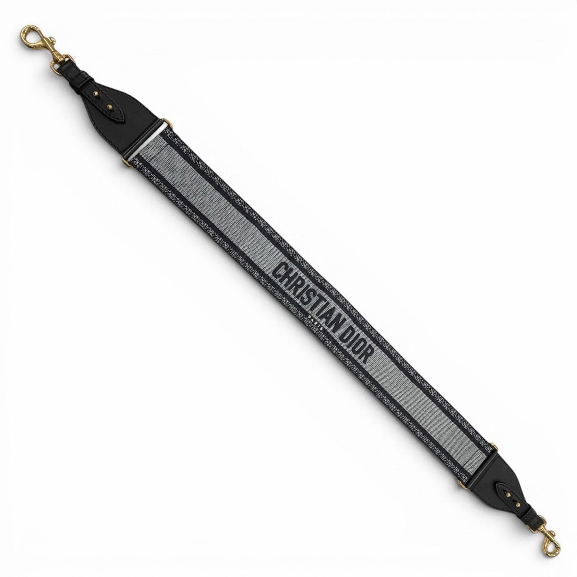 Dior Christian Dior canvas and leather embroidered shoulder strap, navy gray with gold hardware, made in Italy, women's. Size ONE SIZE - 2 Thumbnail