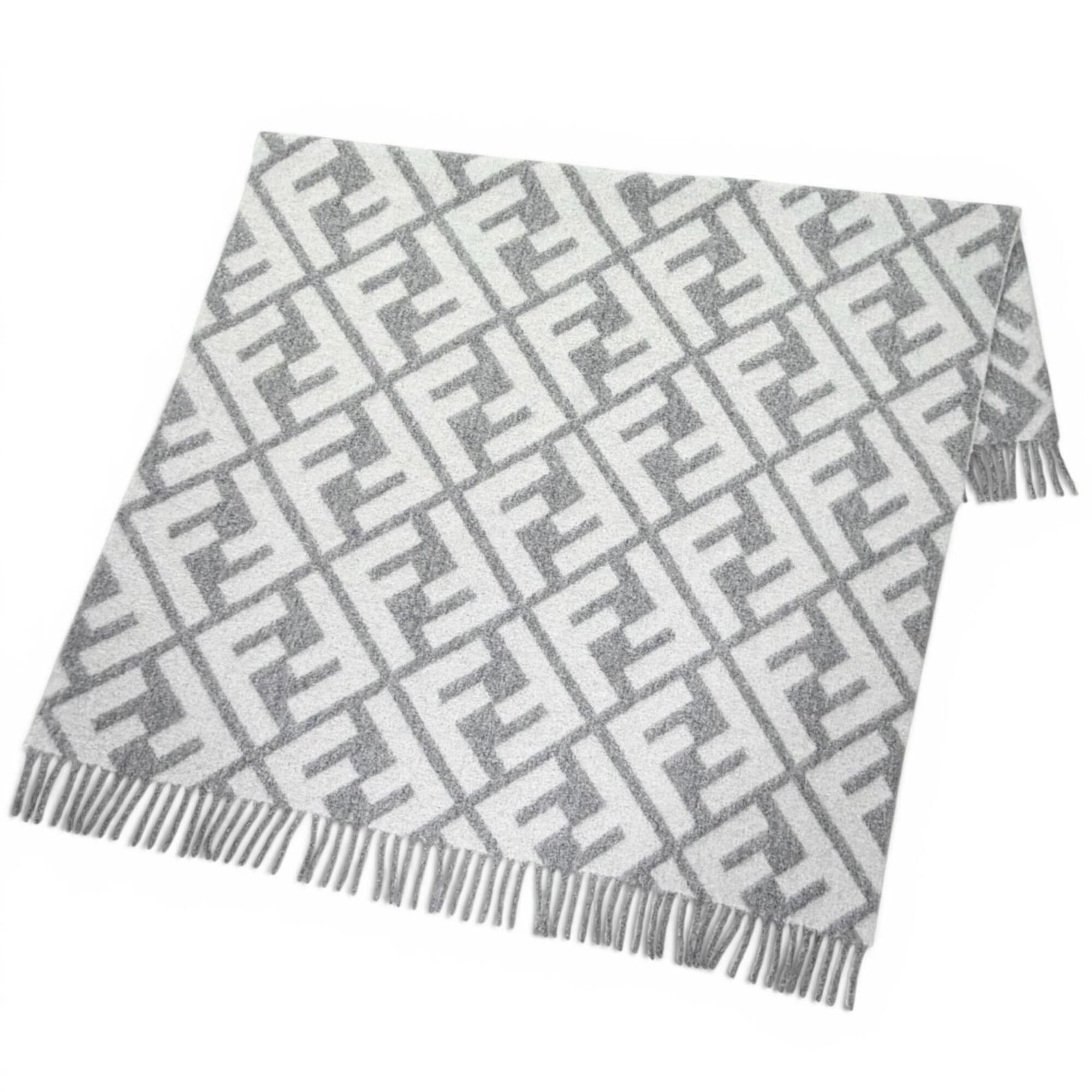 Fendi FENDI 7AC234 Alpaca Wool Blend FF Logo All-Over Print Fringe Blanket, Gray, 140 x 180cm, Made in Italy, Authentic, Women's. Size ONE SIZE - 3 Thumbnail