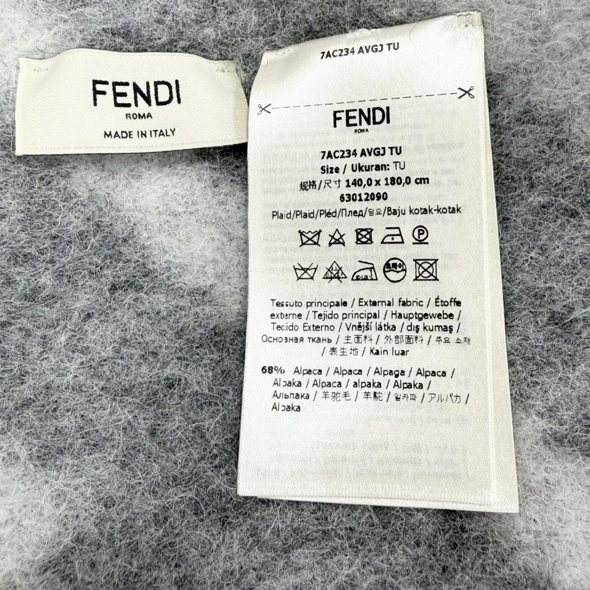 Fendi FENDI 7AC234 Alpaca Wool Blend FF Logo All-Over Print Fringe Blanket, Gray, 140 x 180cm, Made in Italy, Authentic, Women's. Size ONE SIZE - 6 Thumbnail