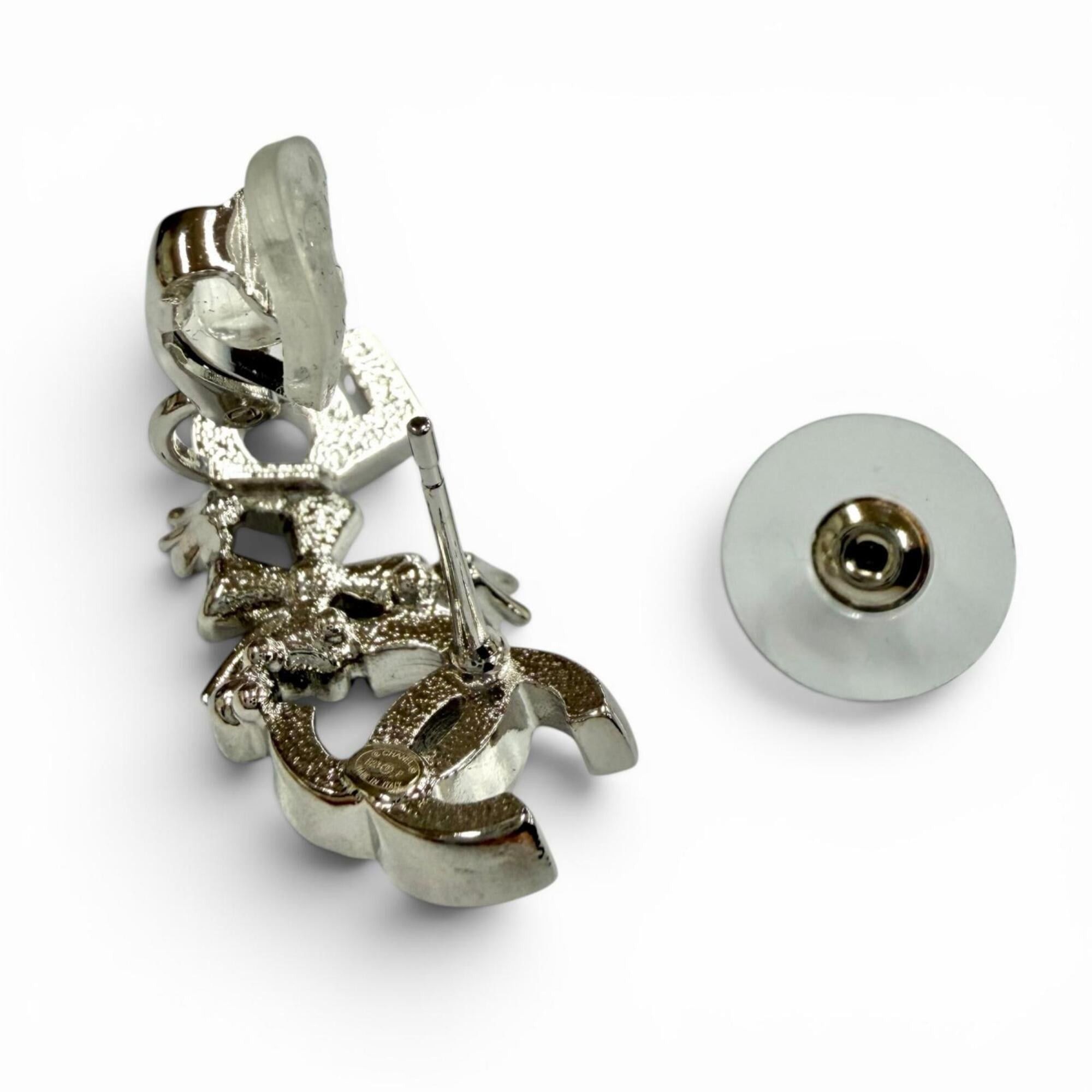 Chanel CHANEL B23P Coco Mark No. 5 Clover Rhinestone Earrings, Silver, Made in Italy, 2023 Model, Women's, with Box. Size ONE SIZE - 6 Thumbnail