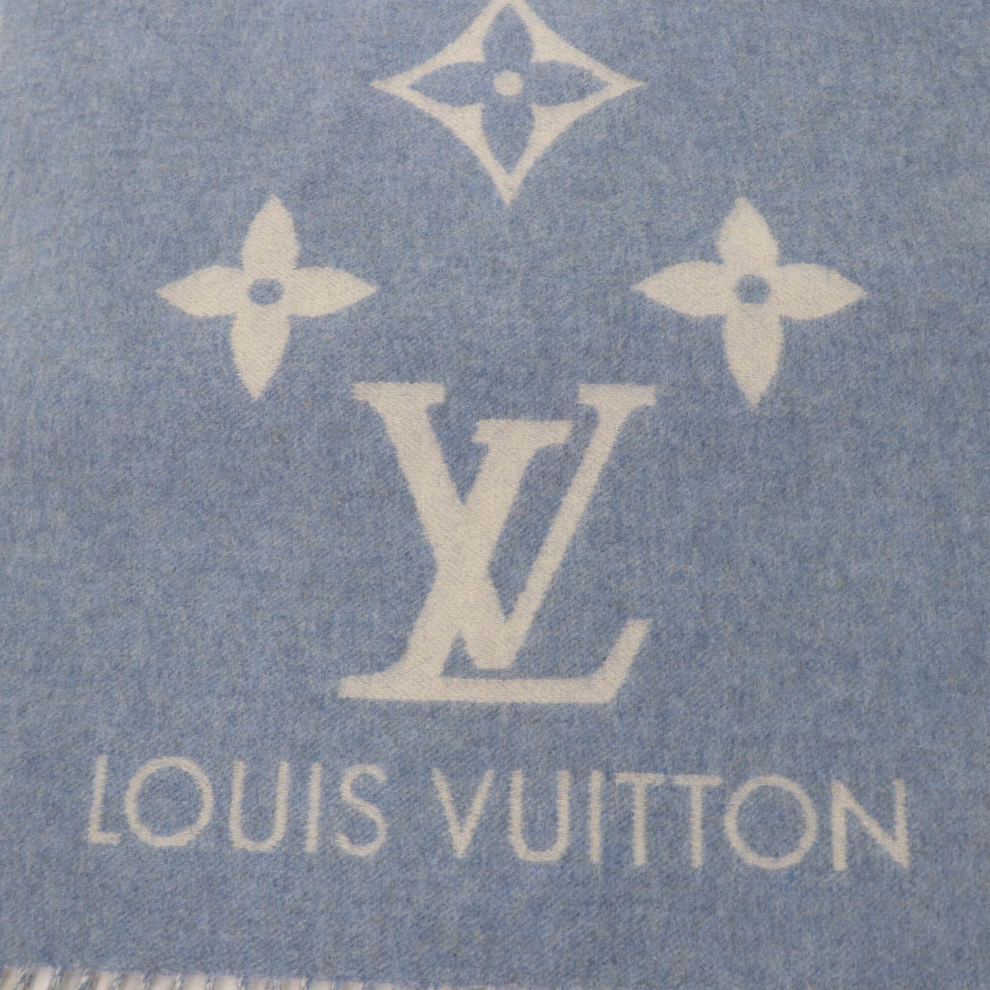 Louis Vuitton LOUIS VUITTON M75704 Echarpe Reykjavik 100% Cashmere Monogram Stole Scarf Light Blue Made in England Authentic Women's Size ONE SIZE - 4 Thumbnail