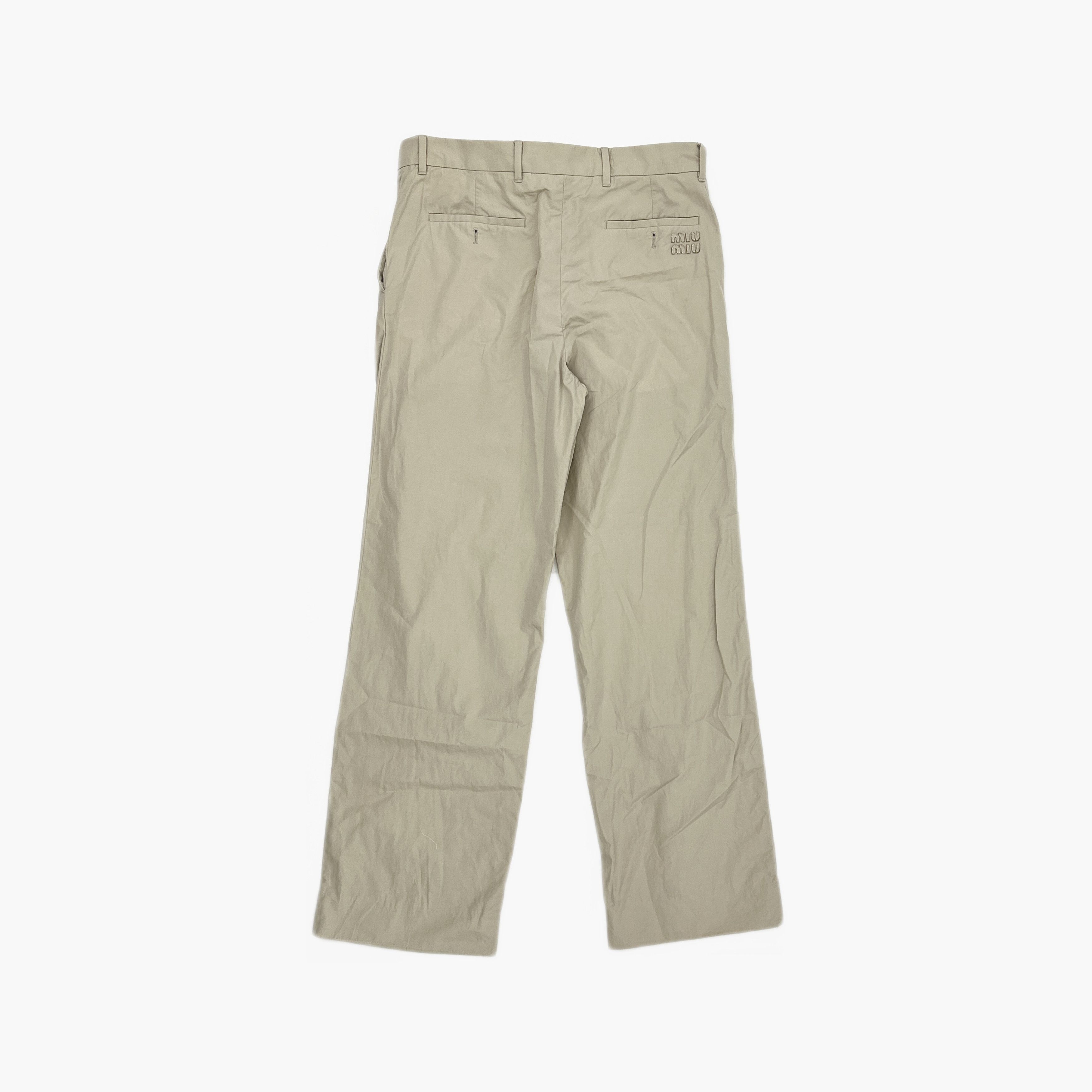 Miu Miu Miu Miu Beige Logo Embroidery Straight Pants Size 38 Size 26" / US 2 / IT 38 - 2 Thumbnail