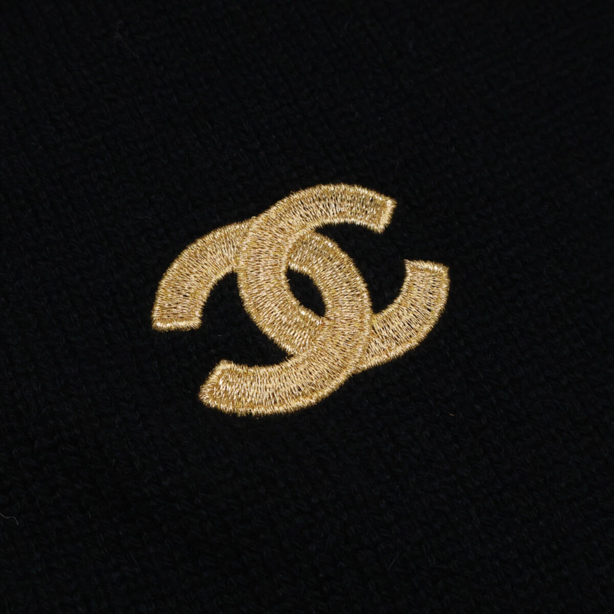 Chanel CHANEL Clover Coco Mark Embroidered Cashmere Scarf, Black, Women's Size ONE SIZE - 4 Thumbnail