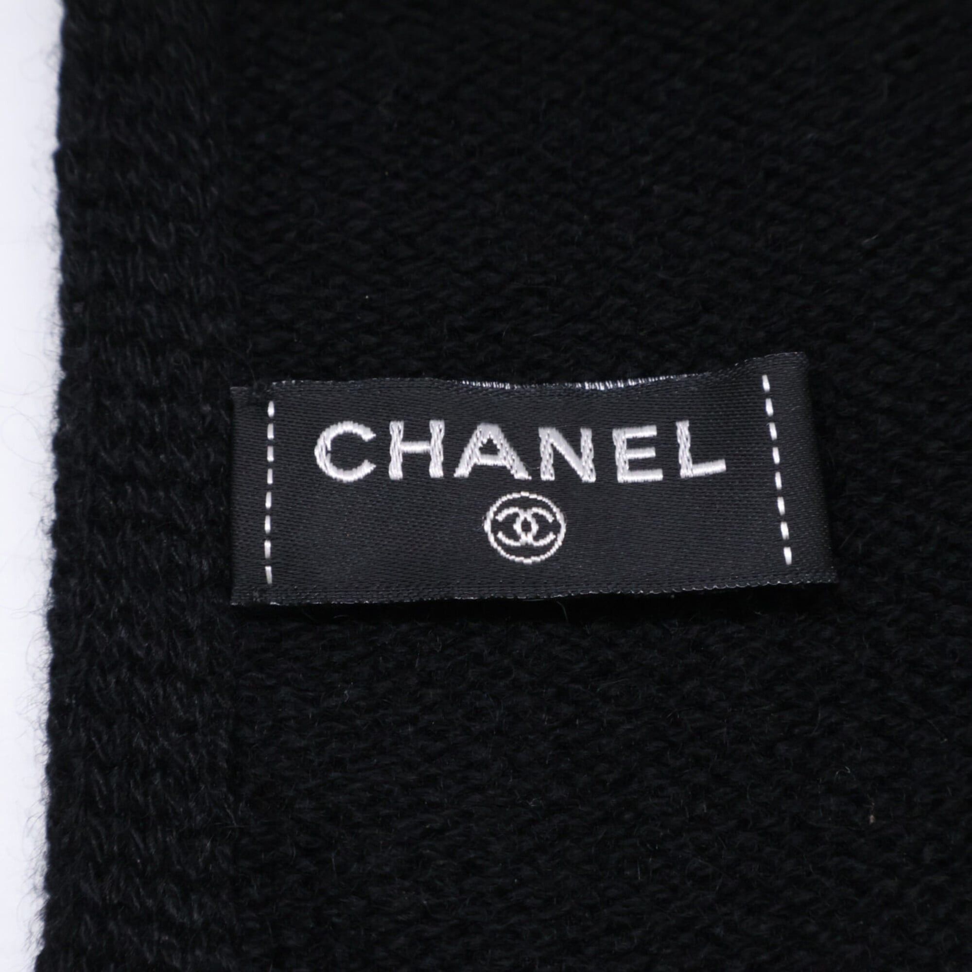 Chanel CHANEL Clover Coco Mark Embroidered Cashmere Scarf, Black, Women's Size ONE SIZE - 5 Thumbnail
