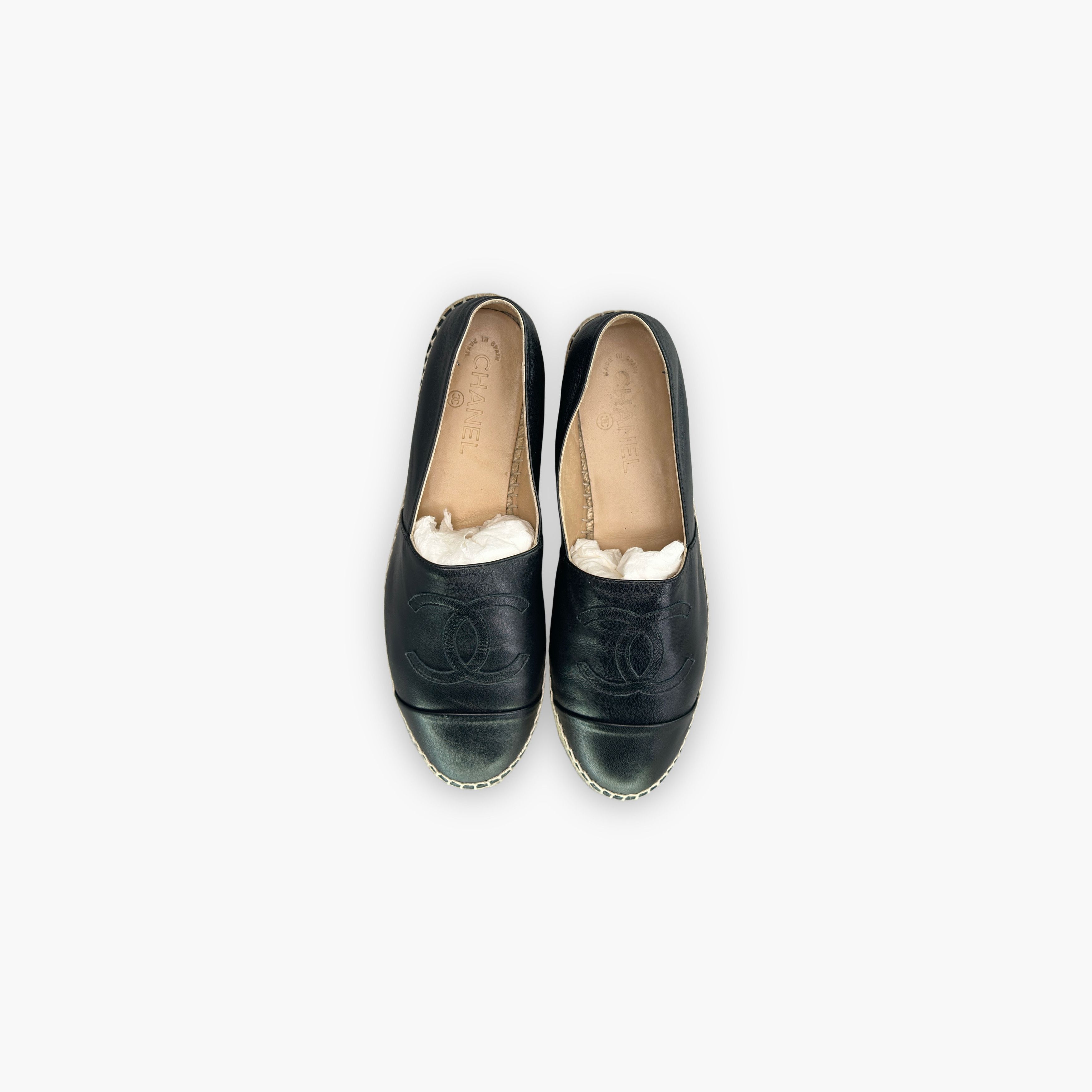 Chanel CHANEL Black Leather CC Logo Espadrilles Size 40 Size US 9 / IT 39 - 9 Thumbnail