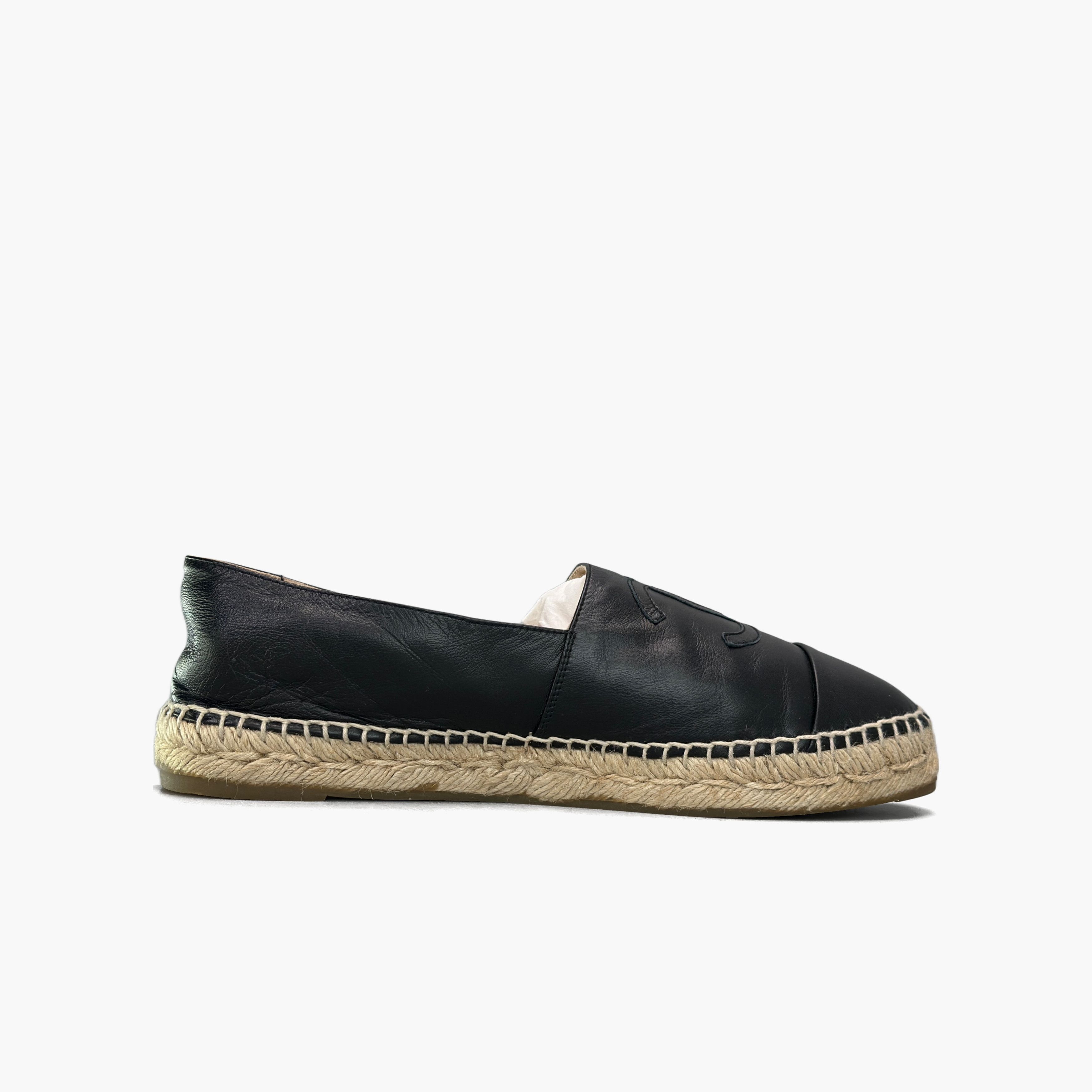 Chanel CHANEL Black Leather CC Logo Espadrilles Size 40 Size US 9 / IT 39 - 2 Thumbnail