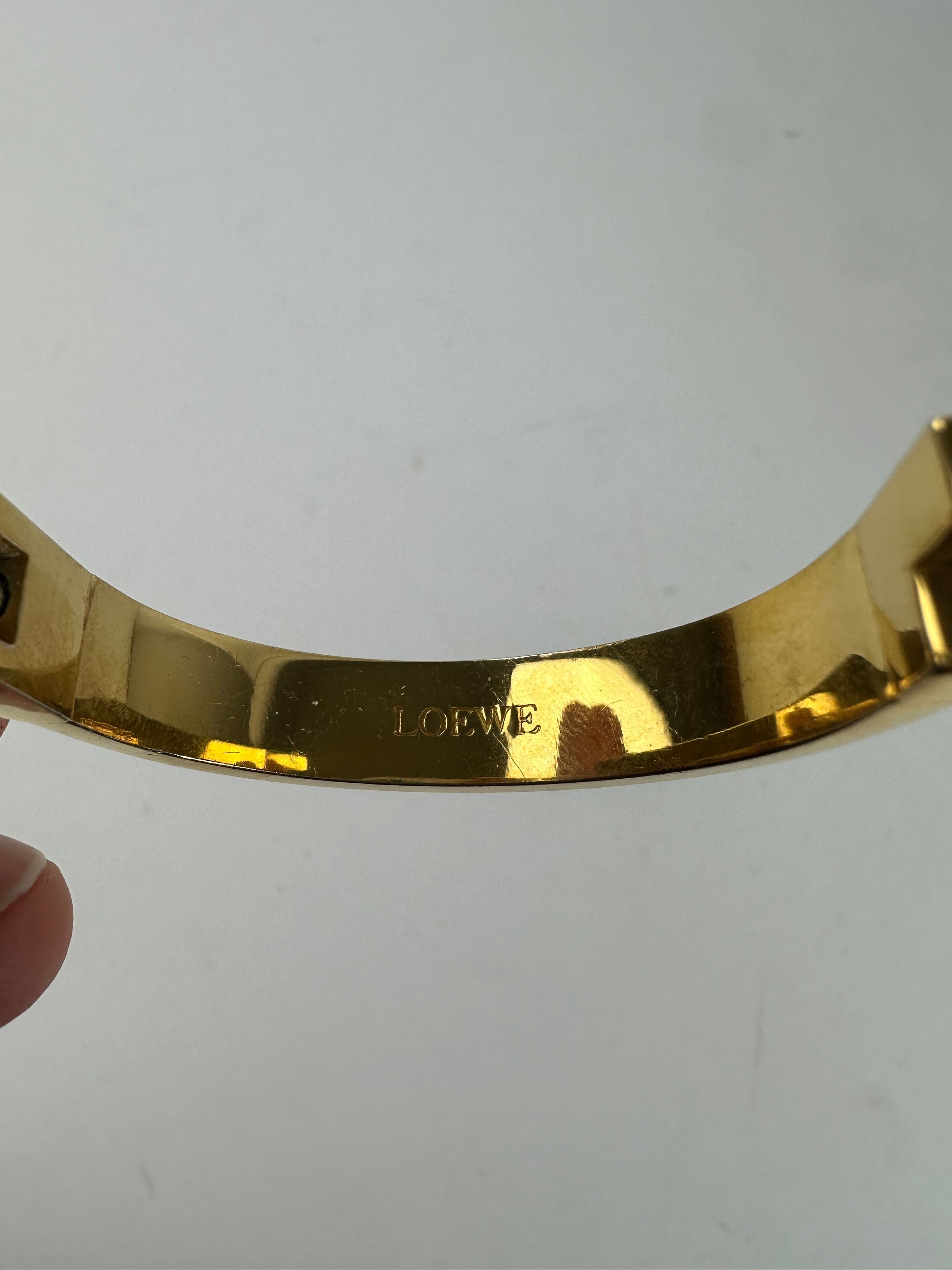 Loewe Vintage Anagram Hinged Bangle Bracelet Gold-Tone Black Leath Size ONE SIZE - 4 Thumbnail
