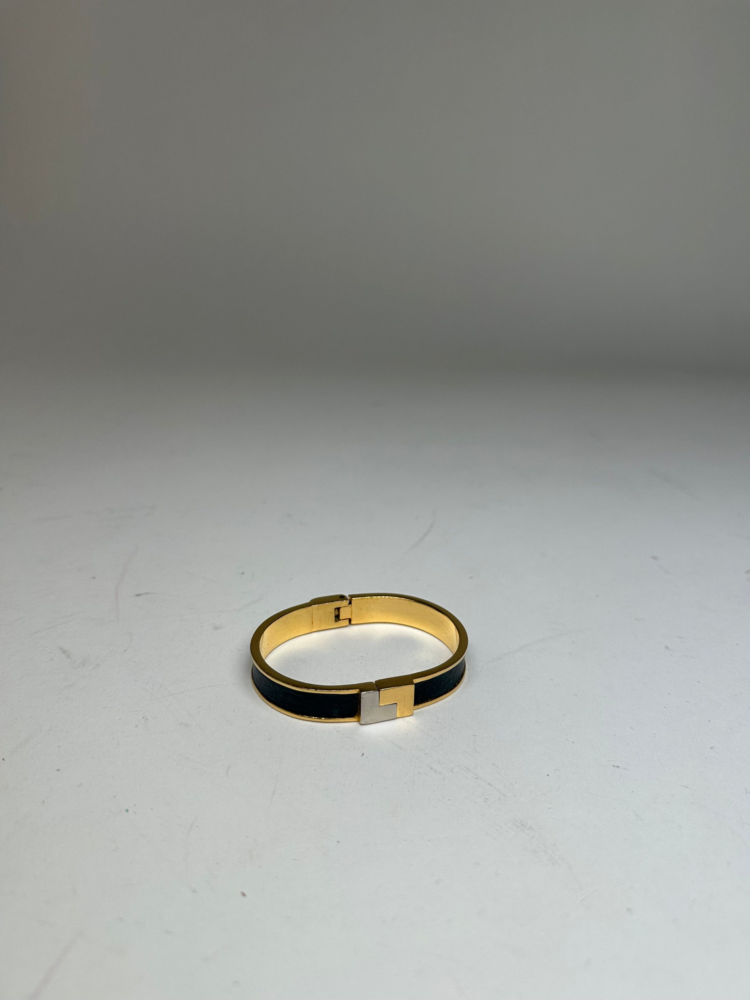Loewe Vintage Anagram Hinged Bangle Bracelet Gold-Tone Black Leath Size ONE SIZE - 3 Thumbnail