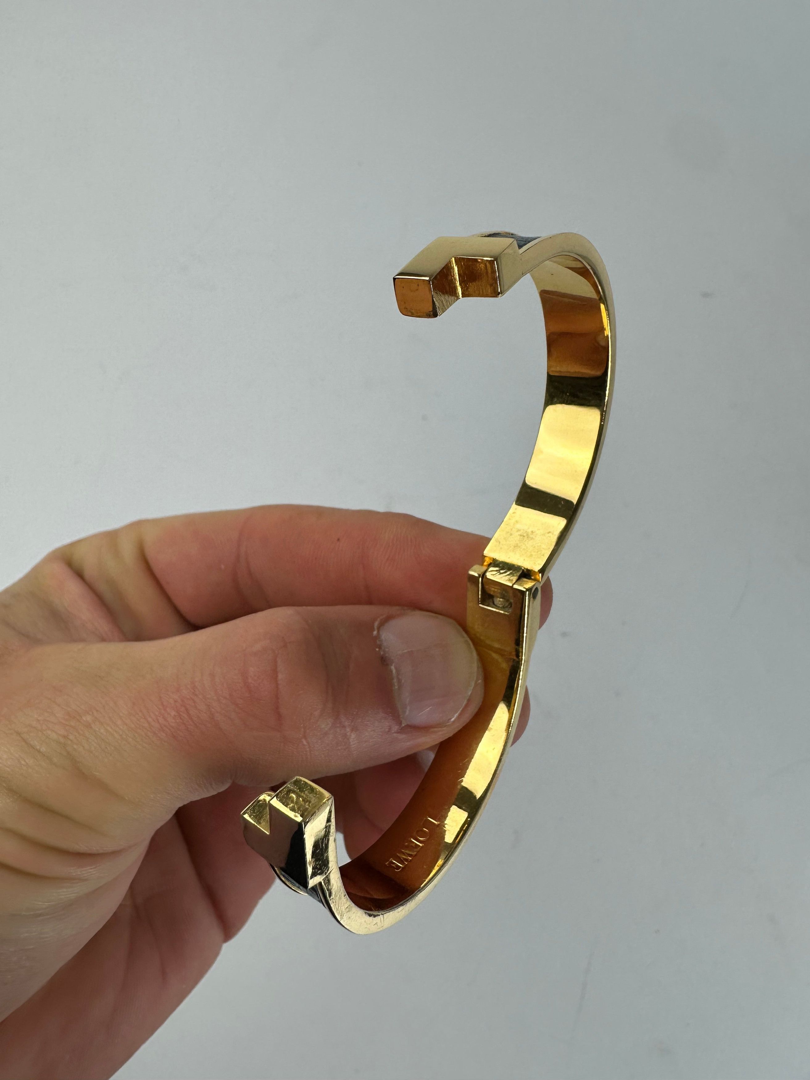 Loewe Vintage Anagram Hinged Bangle Bracelet Gold-Tone Black Leath Size ONE SIZE - 2 Thumbnail