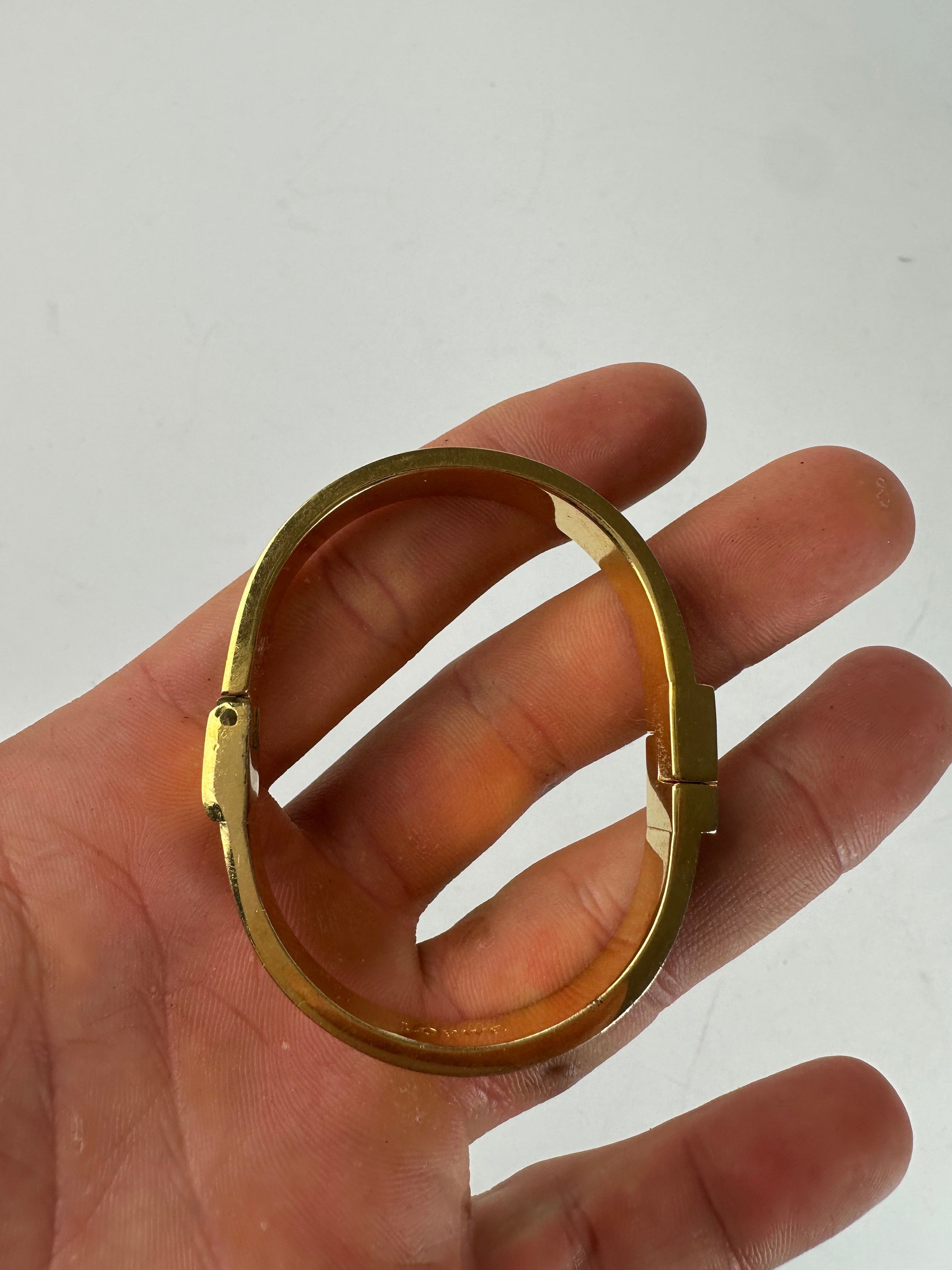 Loewe Vintage Anagram Hinged Bangle Bracelet Gold-Tone Black Leath Size ONE SIZE - 5 Thumbnail