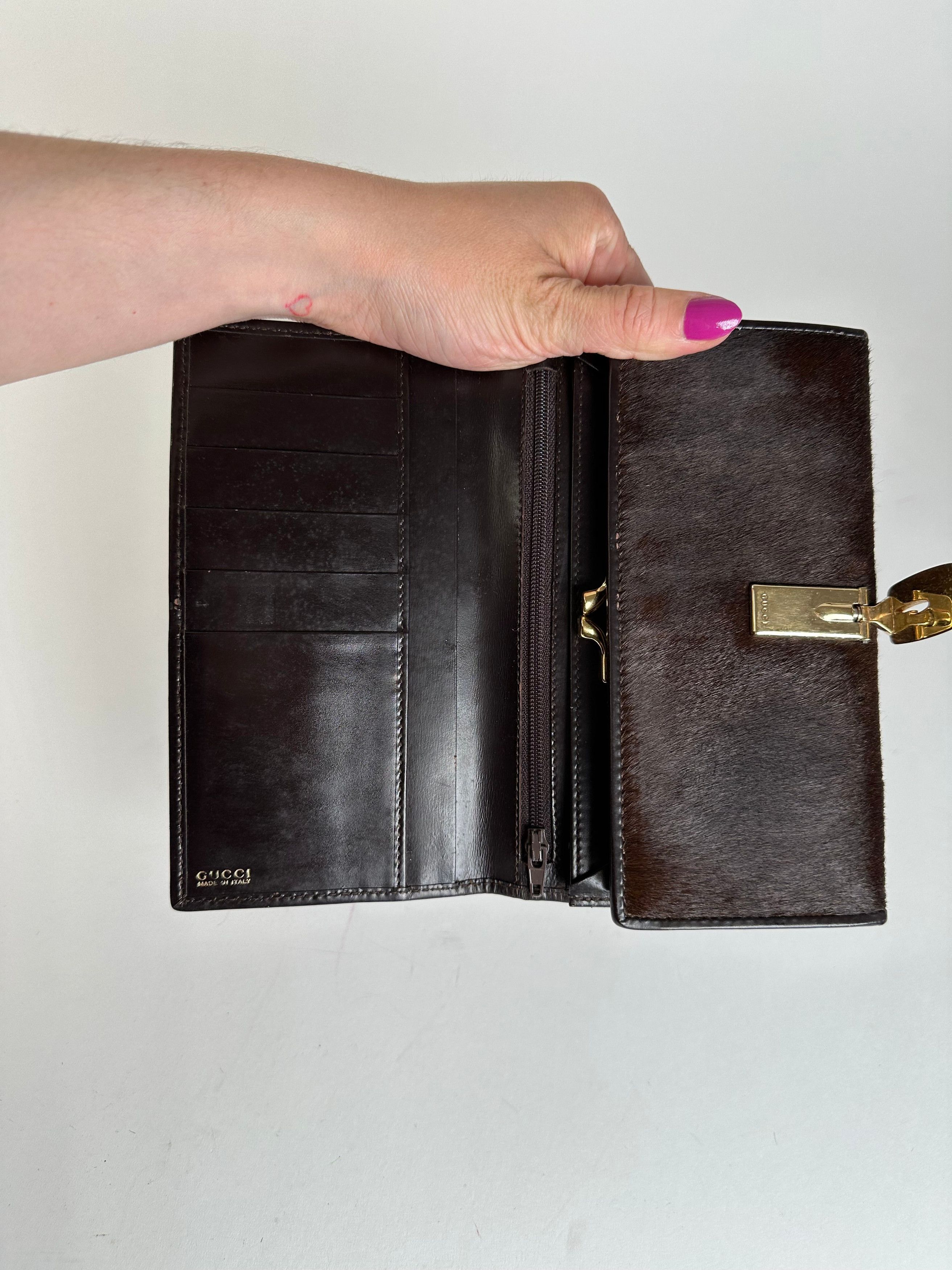 Gucci Vintage Accessory Collection Pony Hair Long Wallet Dark Brow Size ONE SIZE - 5 Thumbnail