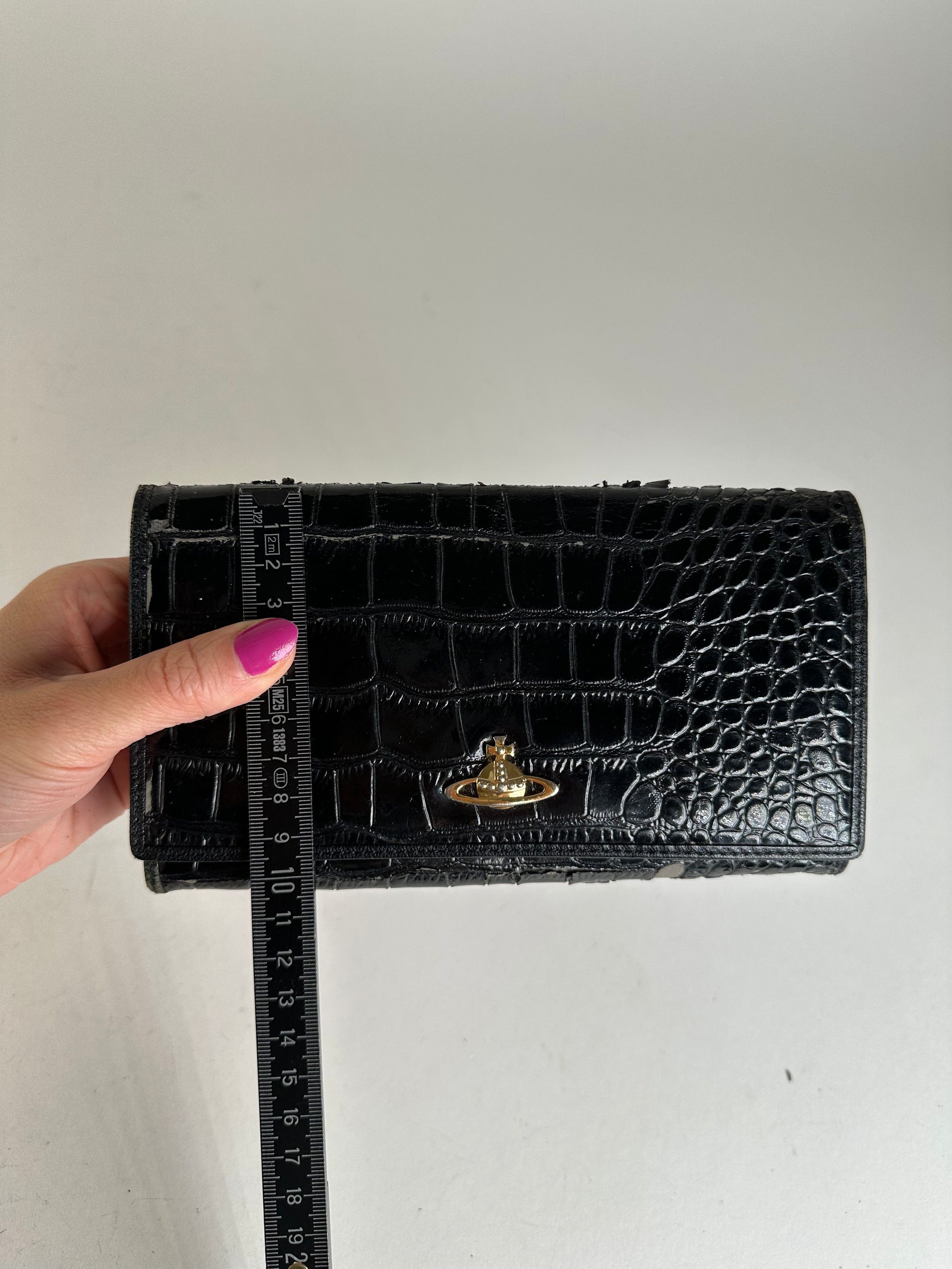 Vivienne Westwood Vintage Orb Long Wallet Black Croc-Embossed Patent Leather Size ONE SIZE - 7 Thumbnail