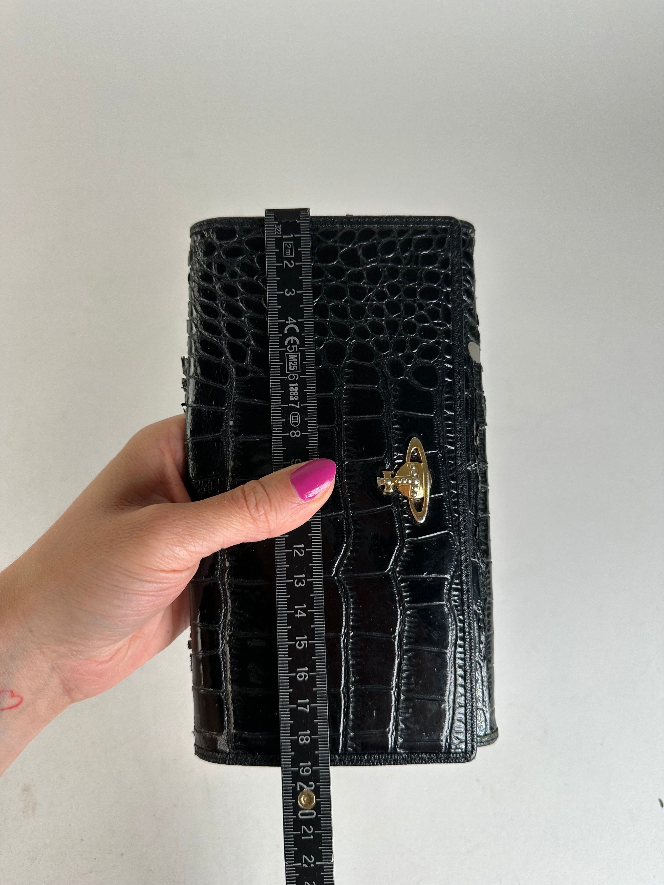 Vivienne Westwood Vintage Orb Long Wallet Black Croc-Embossed Patent Leather Size ONE SIZE - 6 Thumbnail