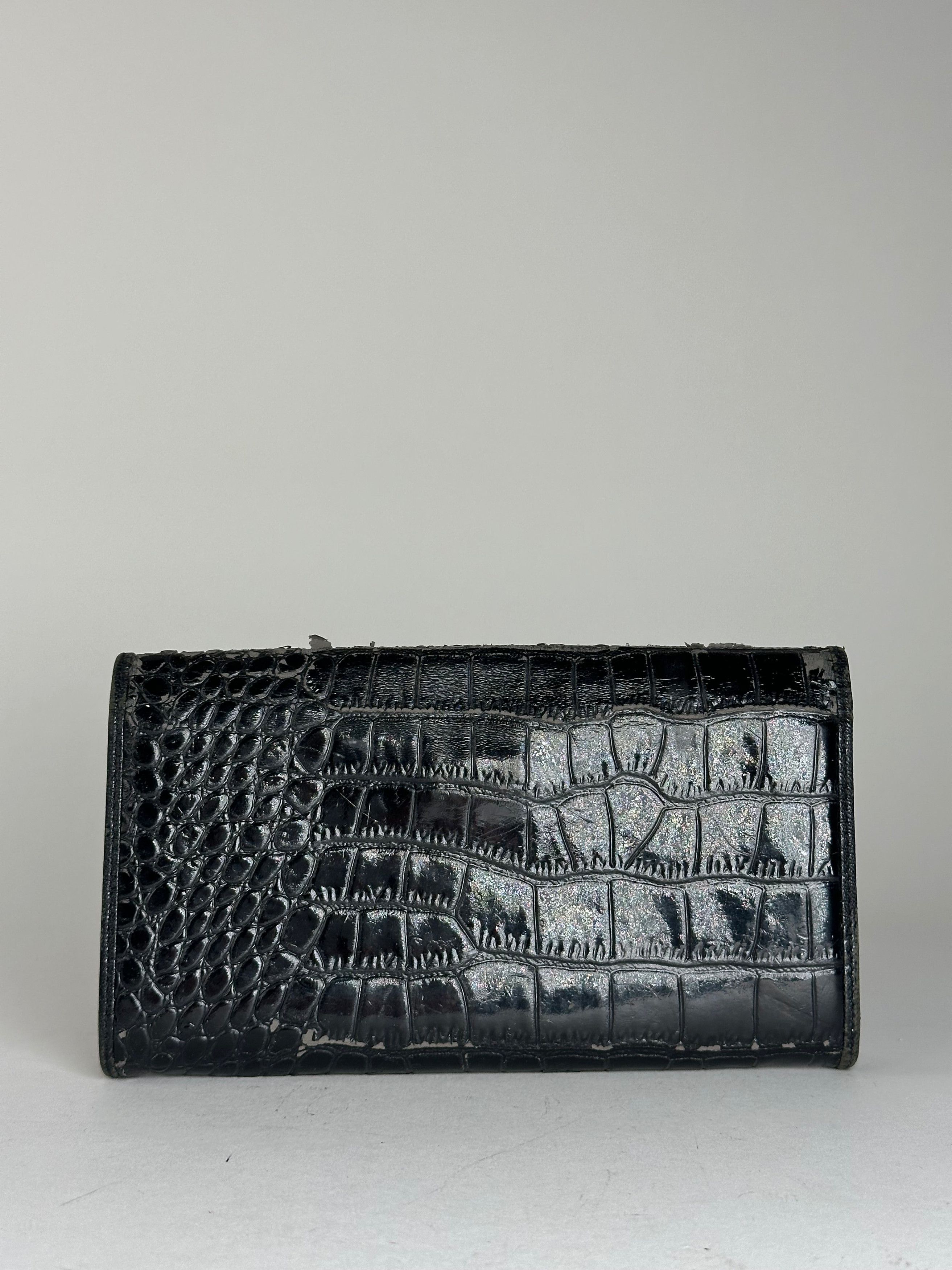 Vivienne Westwood Vintage Orb Long Wallet Black Croc-Embossed Patent Leather Size ONE SIZE - 2 Thumbnail